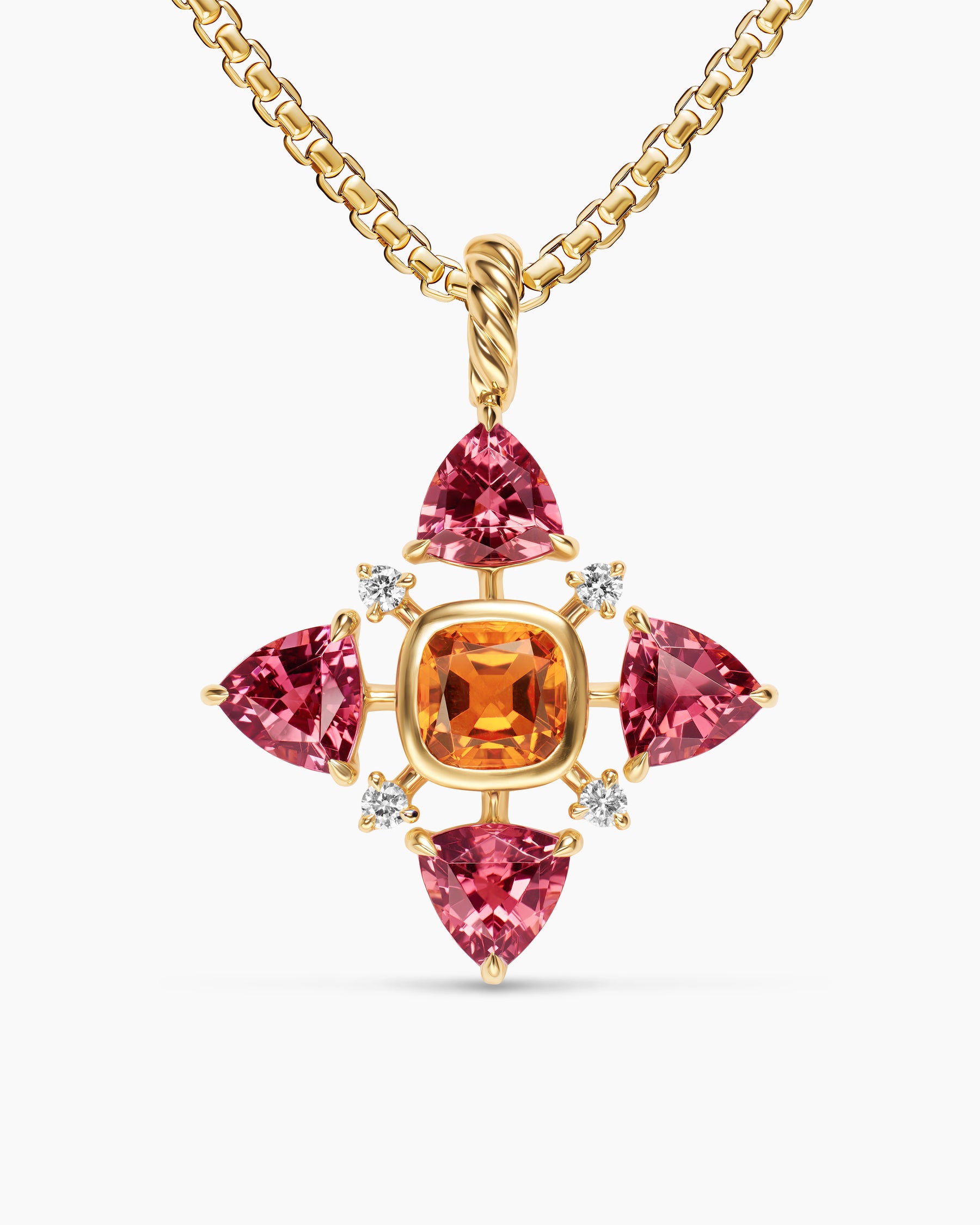 Renaissance Quad Pendant in 18K Yellow Gold with Madeira Citrine, Pink Tourmaline and Diamonds, 36mm