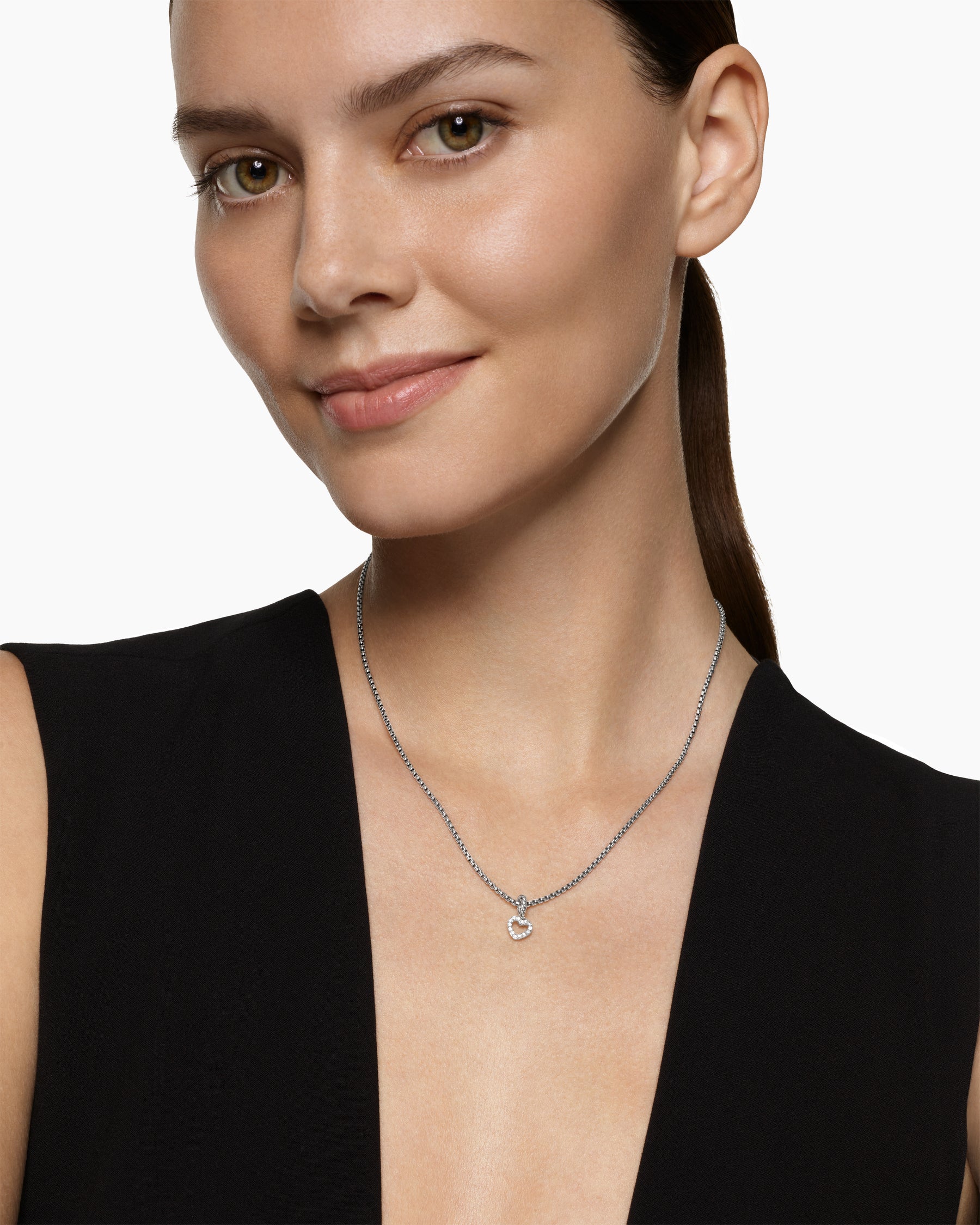 Alternative view of Micro Pavé Open Heart Amulet in Sterling Silver with Diamonds, 6.8mm