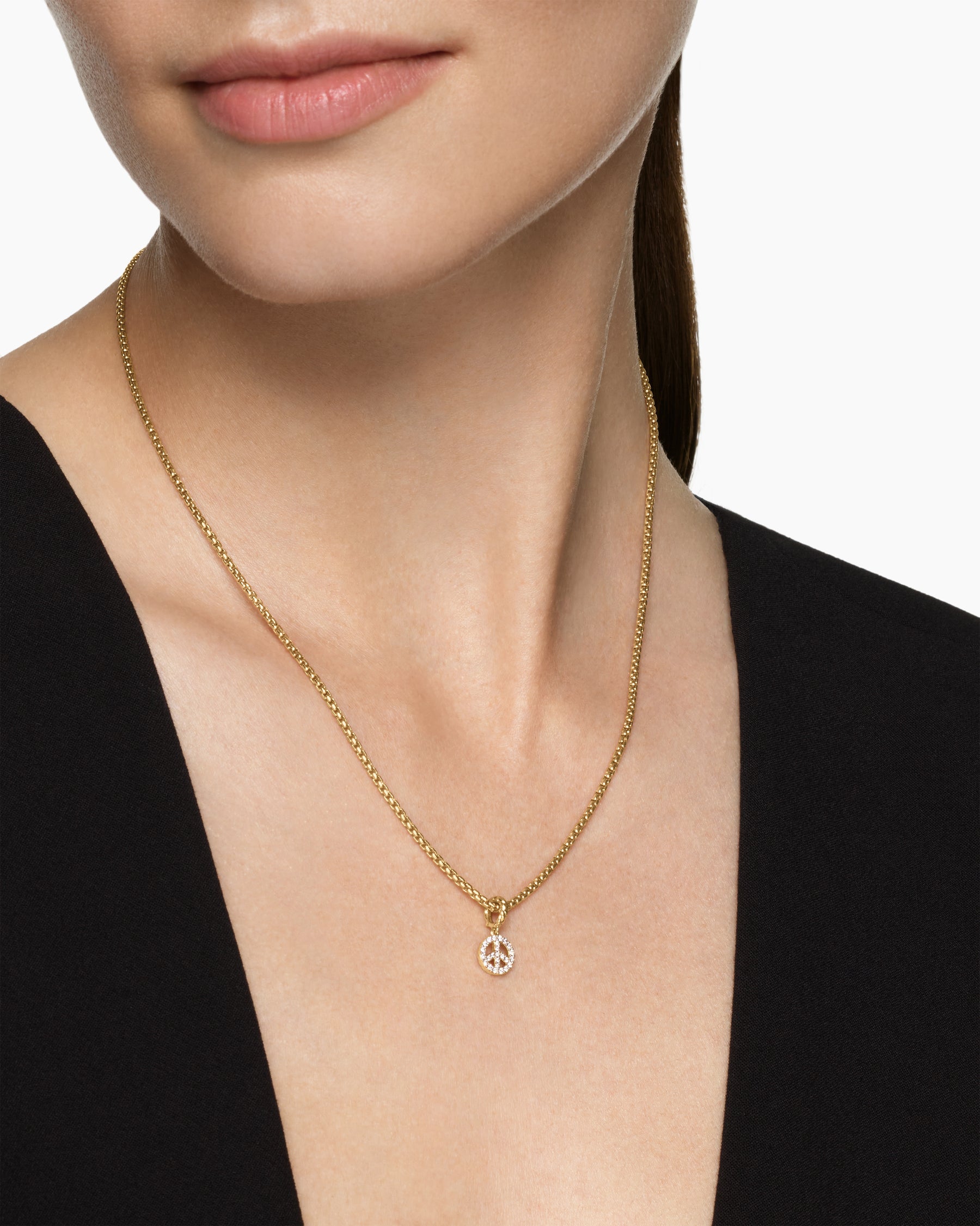 Alternative view of Micro Pavé Peace Sign Amulet in 18K Yellow Gold with Diamonds, 7.6mm