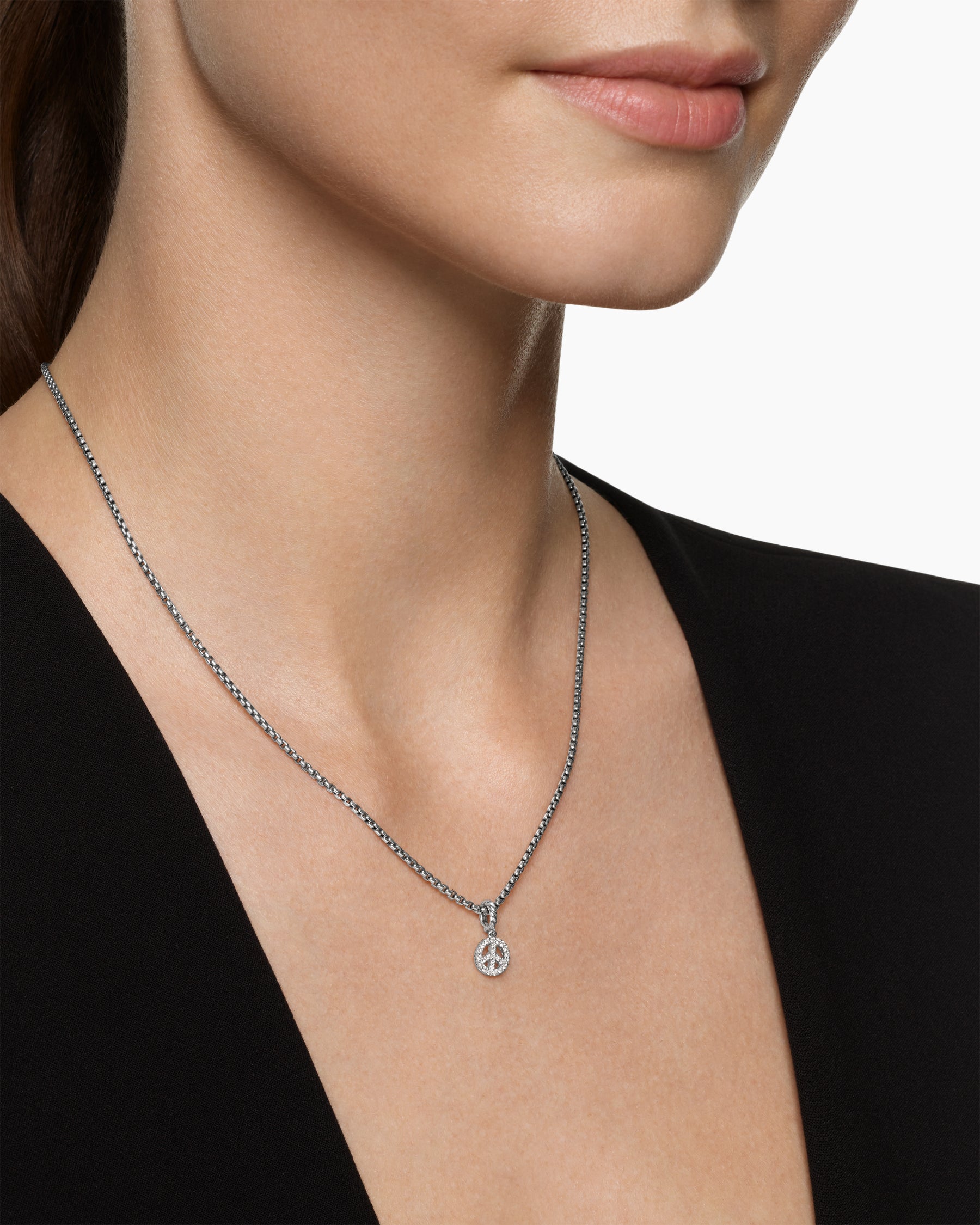 Alternative view of Micro Pavé Peace Sign Amulet in Sterling Silver with Diamonds, 7.6mm