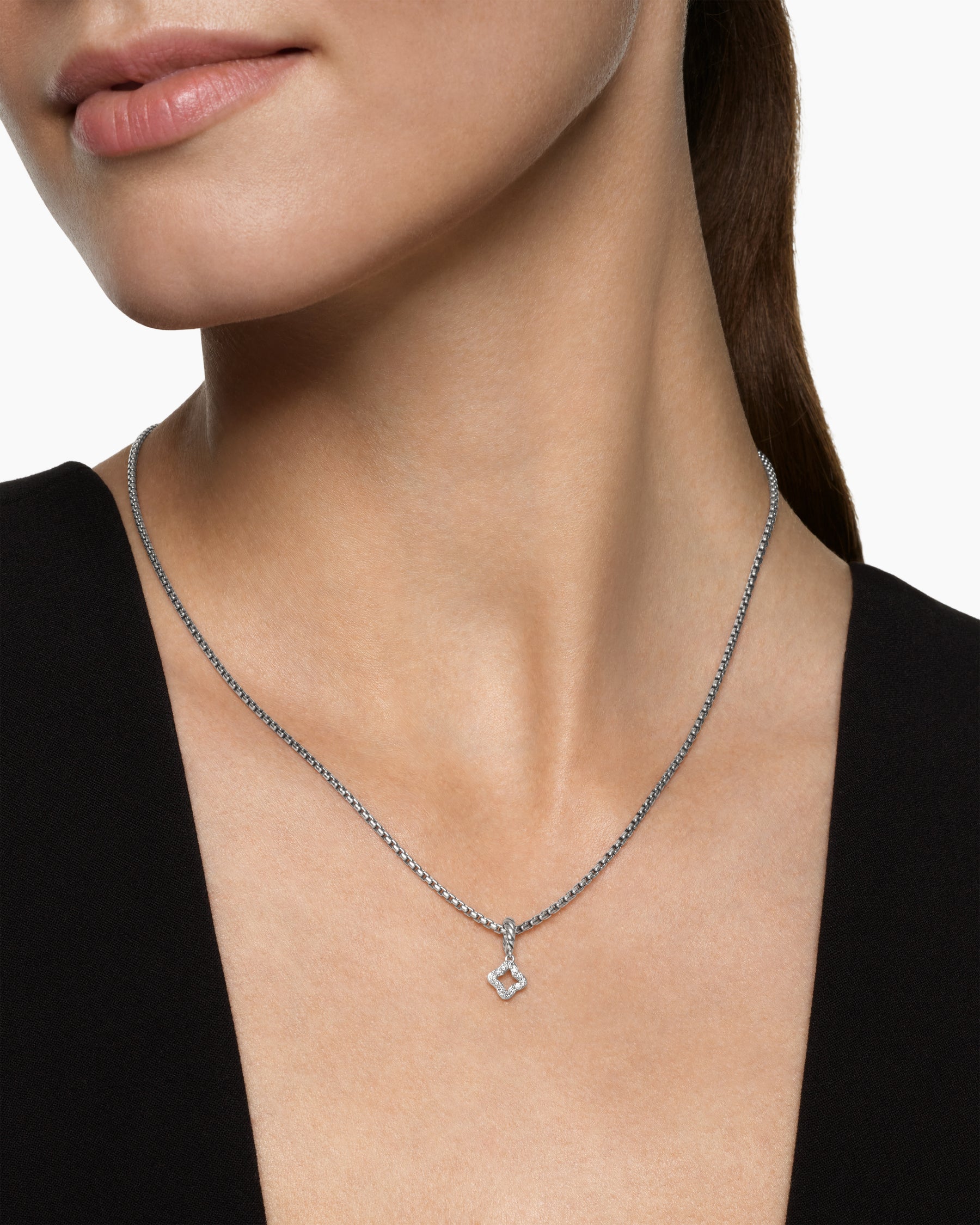Alternative view of Micro Pavé Quatrefoil Amulet in Sterling Silver with Diamonds, 7.4mm