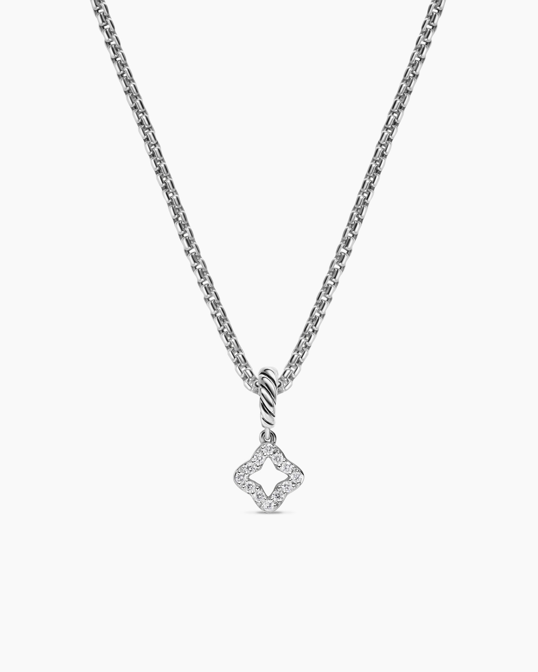 Micro Pavé Quatrefoil Amulet in Sterling Silver with Diamonds, 7.4mm