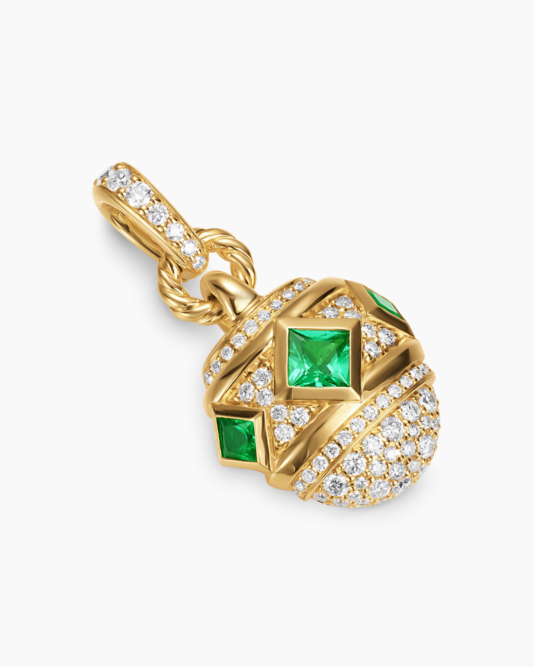 Renaissance Pavé Amulet in 18K Yellow Gold with Emeralds and Diamonds, 17mm - Image 3