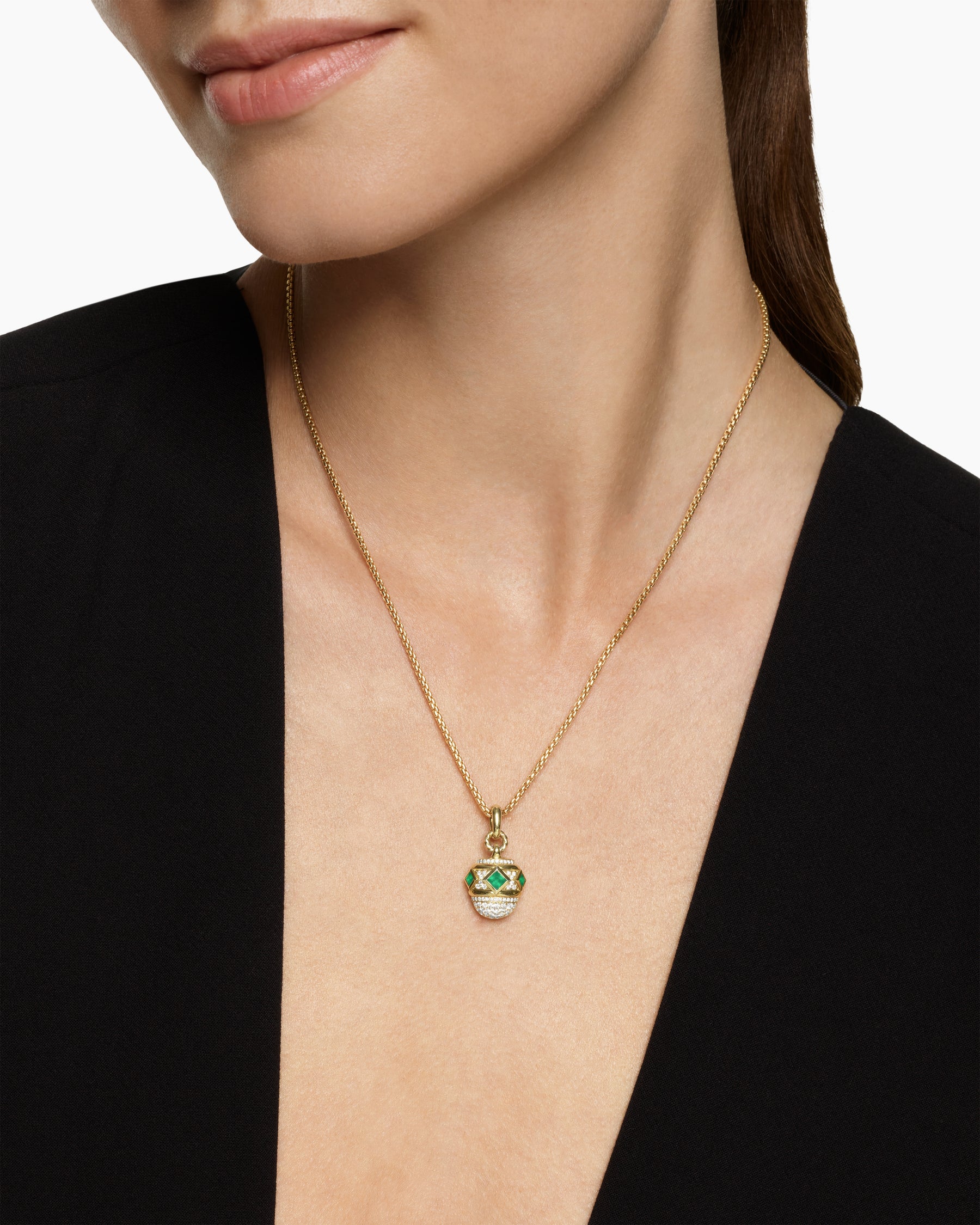 Alternative view of Renaissance Pavé Amulet in 18K Yellow Gold with Emeralds and Diamonds, 17mm