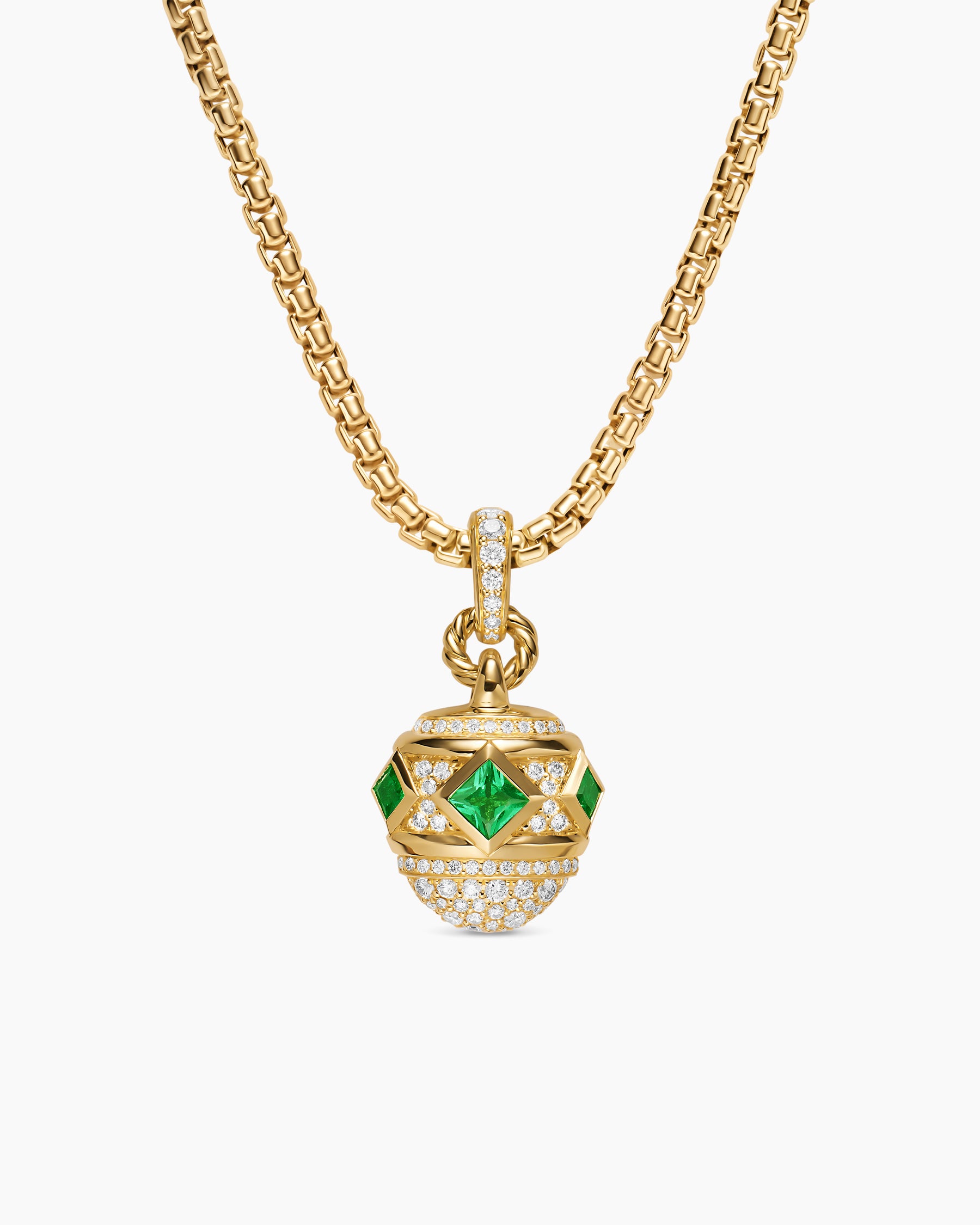 Renaissance Pavé Amulet in 18K Yellow Gold with Emeralds and Diamonds, 17mm