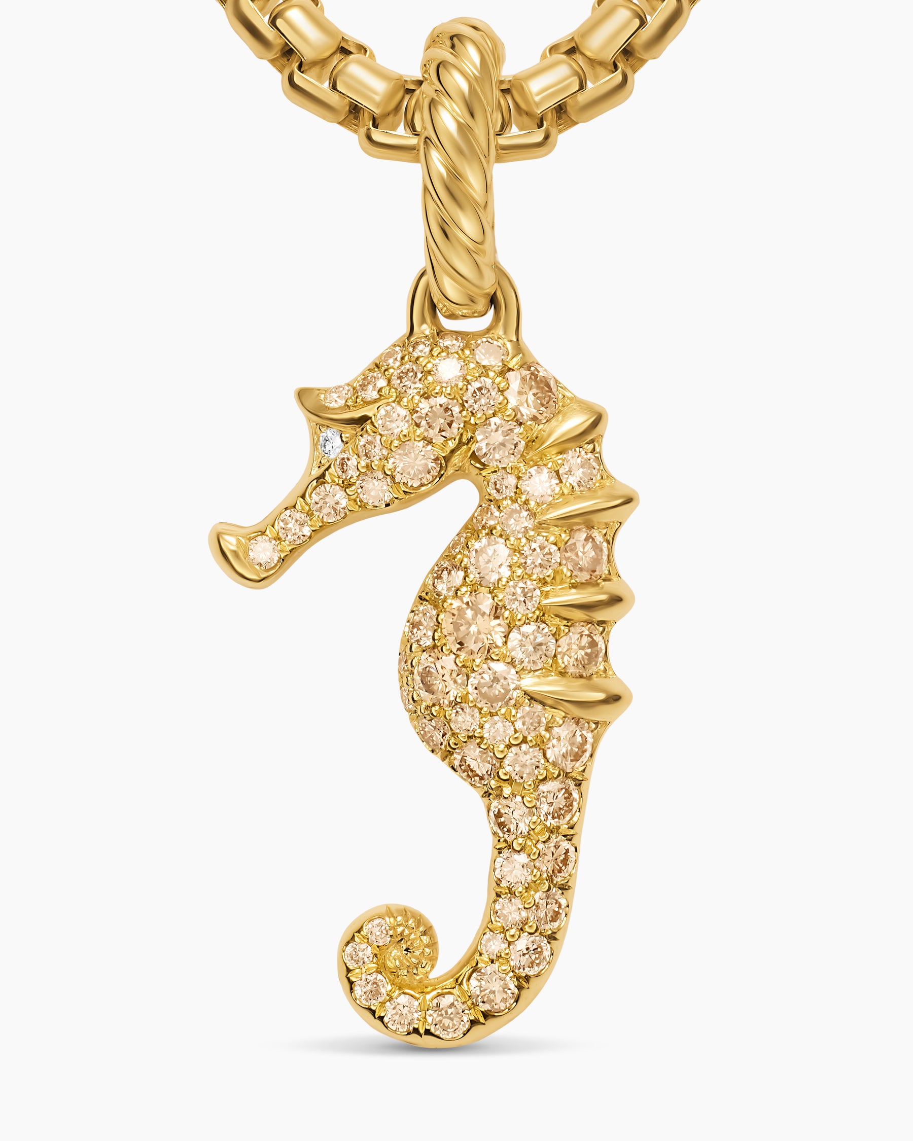 Seahorse Amulet in 18K Yellow Gold with Cognac Diamonds and Diamonds, 22mm - Image 5