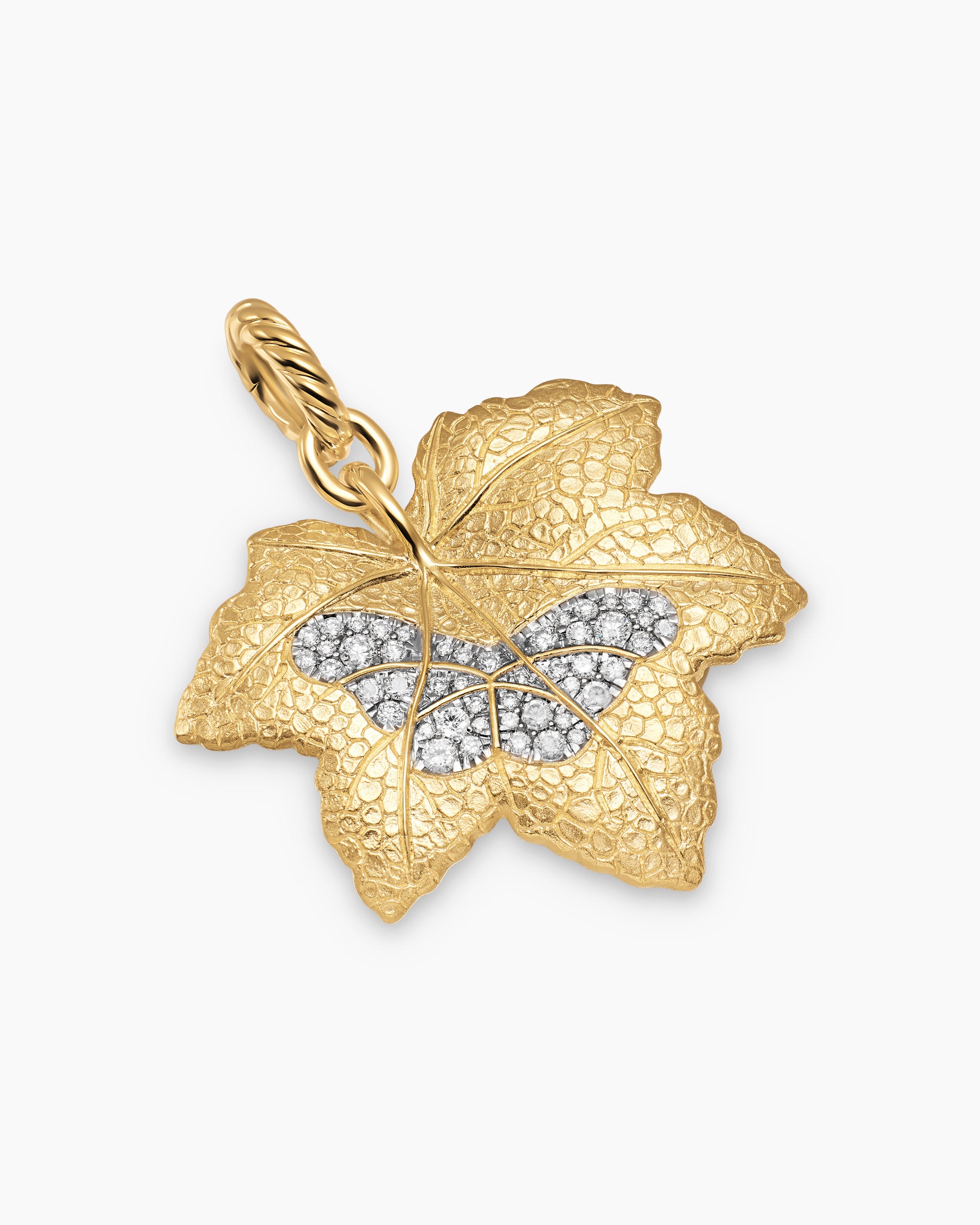 Maple Leaf Butterfly Amulet in 18K Yellow Gold with Diamonds, 24mm - Image 3