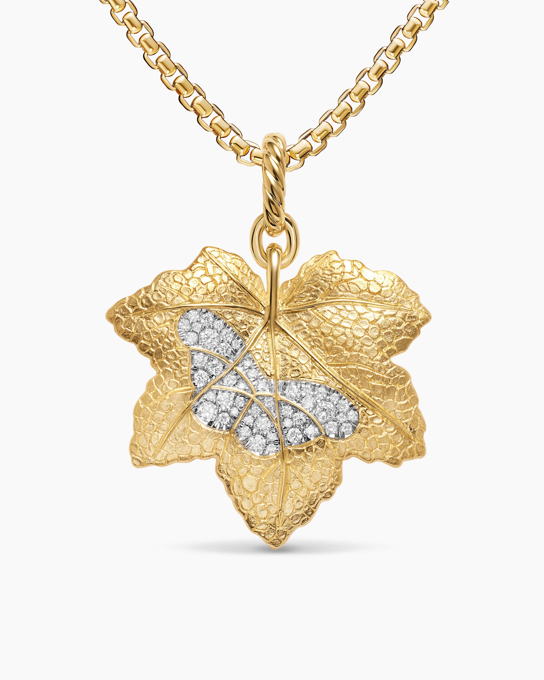 Maple Leaf Butterfly Amulet in 18K Yellow Gold with Diamonds, 24mm