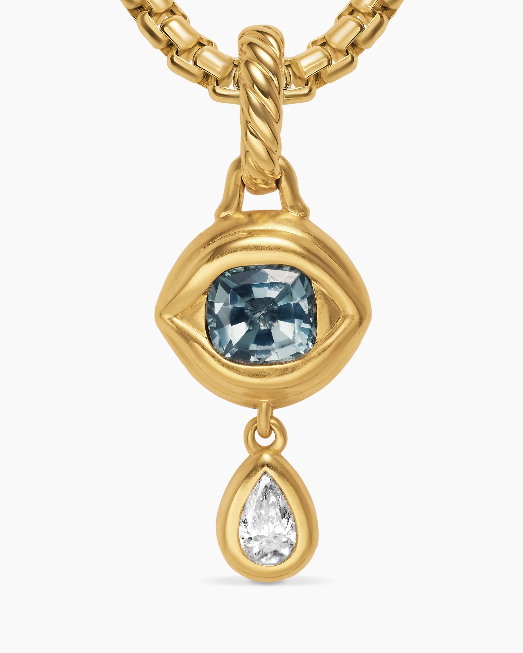 Crying Eye Amulet in 18K Yellow Gold with Blue Spinel and Diamond, 16.7mm - Image 5