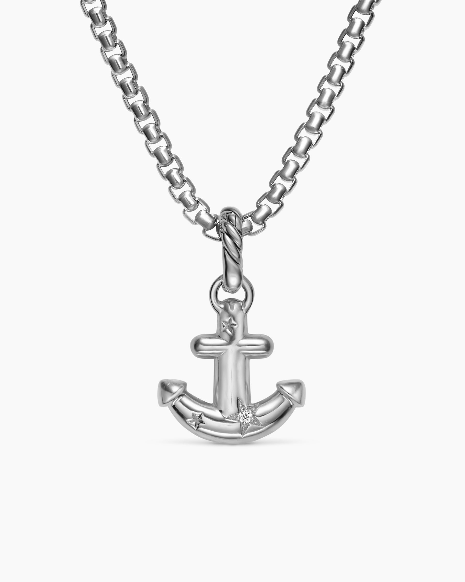 Anchor Amulet in Sterling Silver with Diamonds, 14.2mm - Image 3