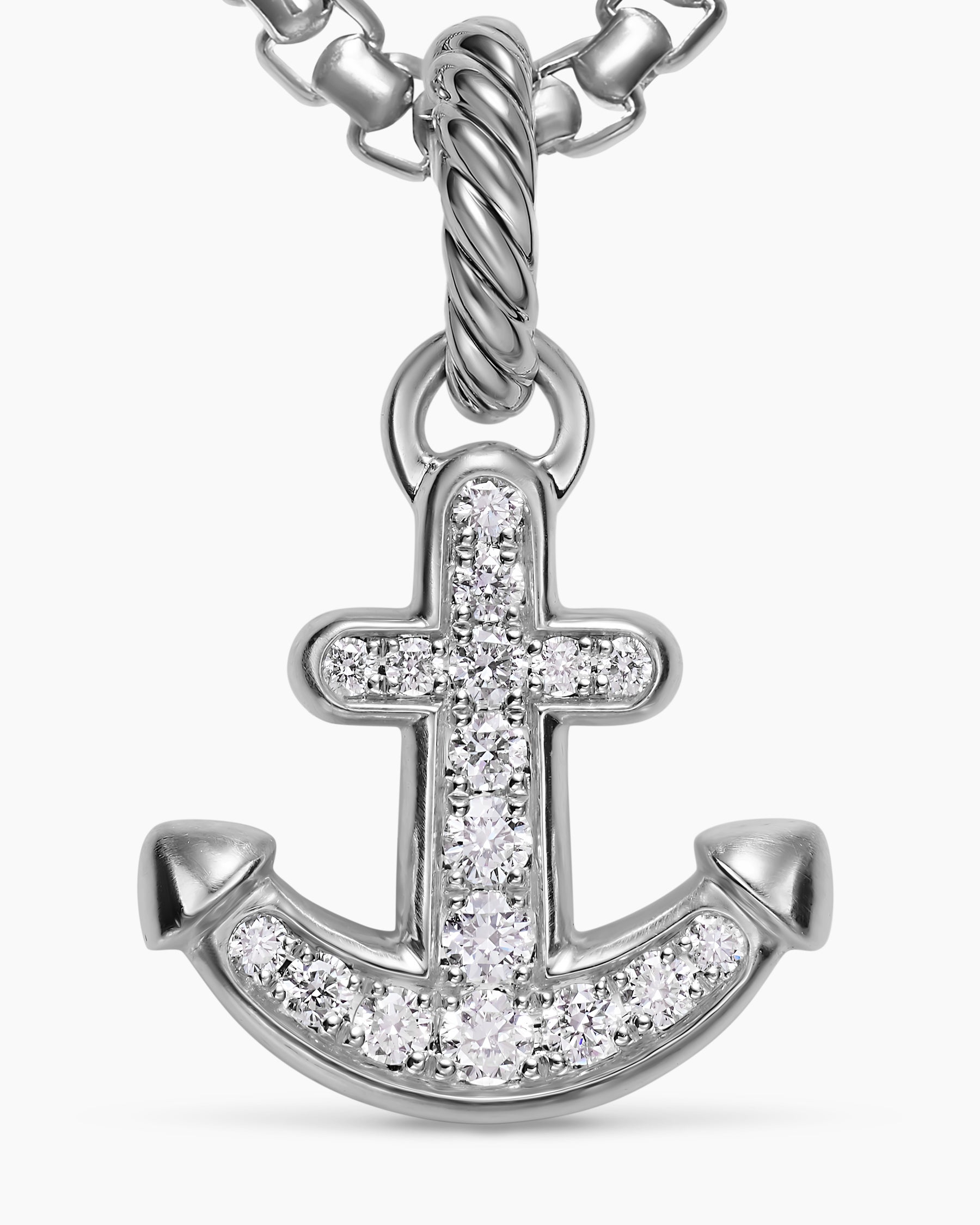 Anchor Amulet in Sterling Silver with Diamonds, 14.2mm - Image 4