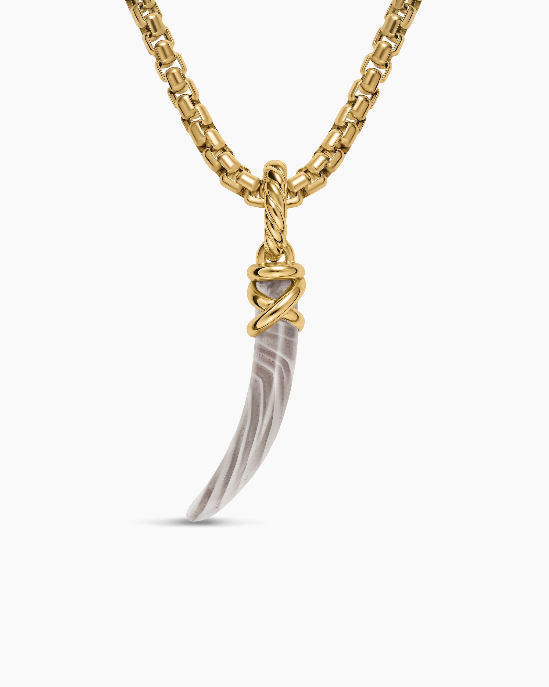 Petite Tusk Amulet in 18K Yellow Gold with Botswana Agate, 20.5mm