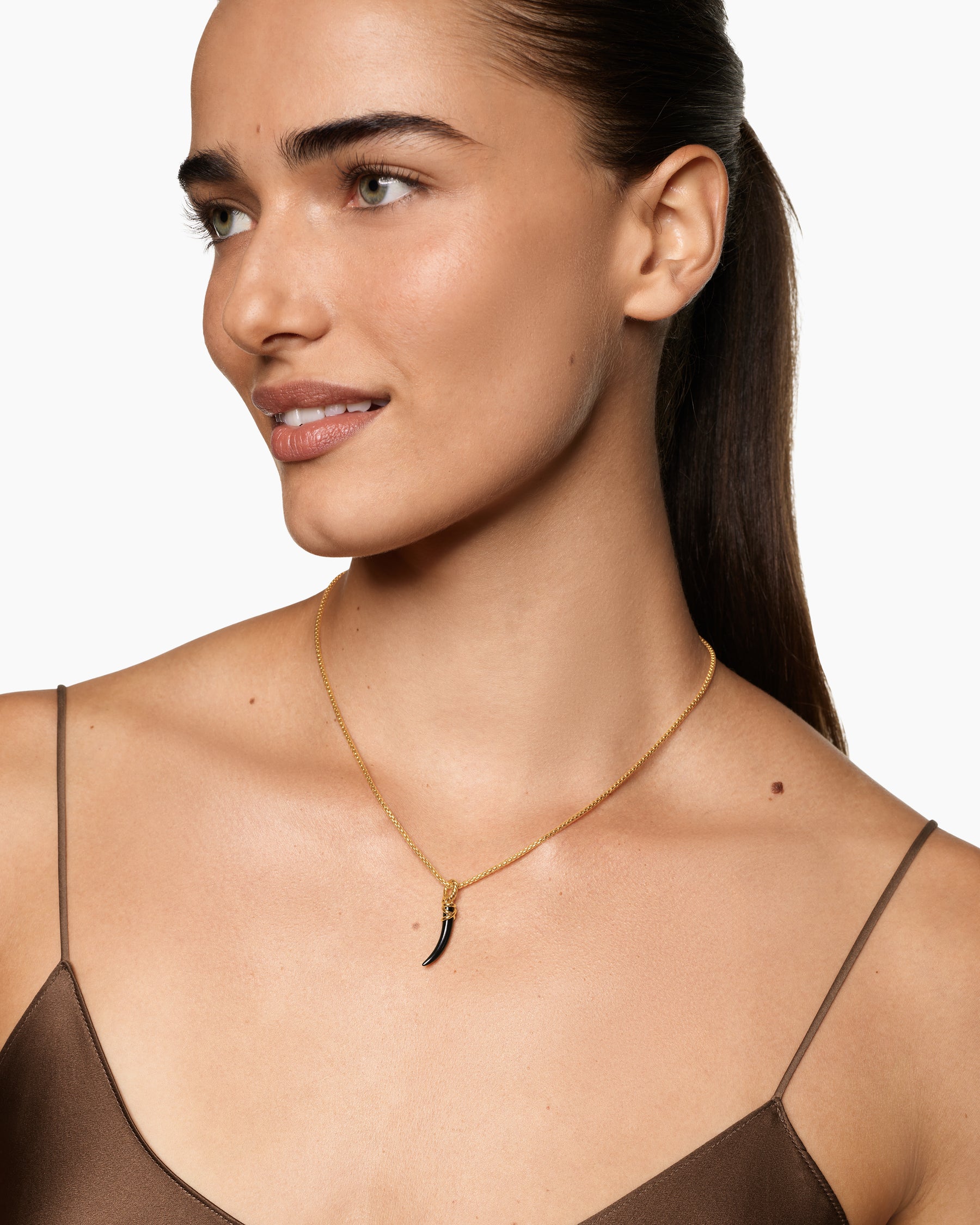 Alternative view of Petite Tusk Amulet in 18K Yellow Gold with Black Onyx, 20.5mm
