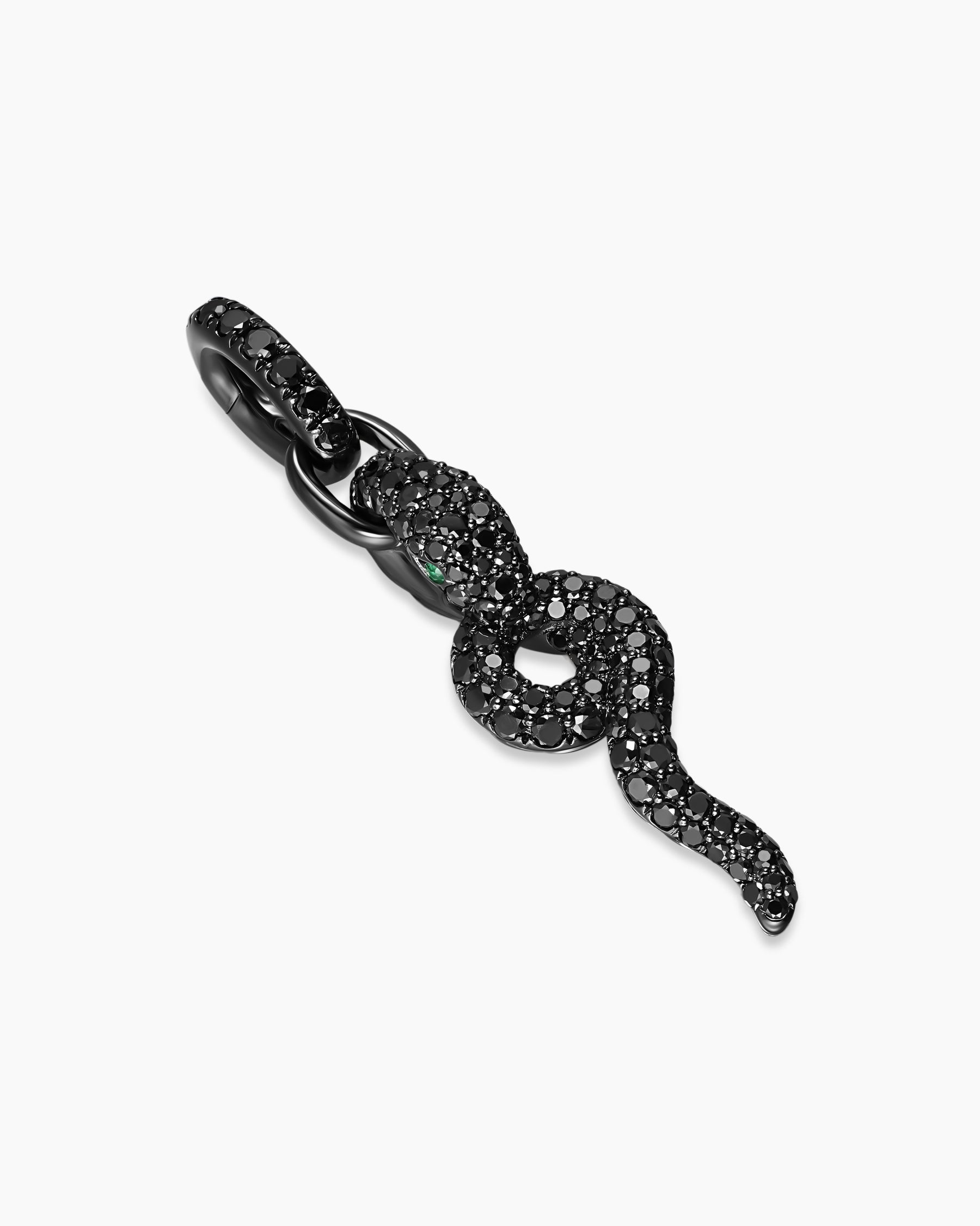 Alternative view of Snake Amulet in 18K White Gold with Black Rhodium, Emeralds and Black Diamonds, 23.5mm