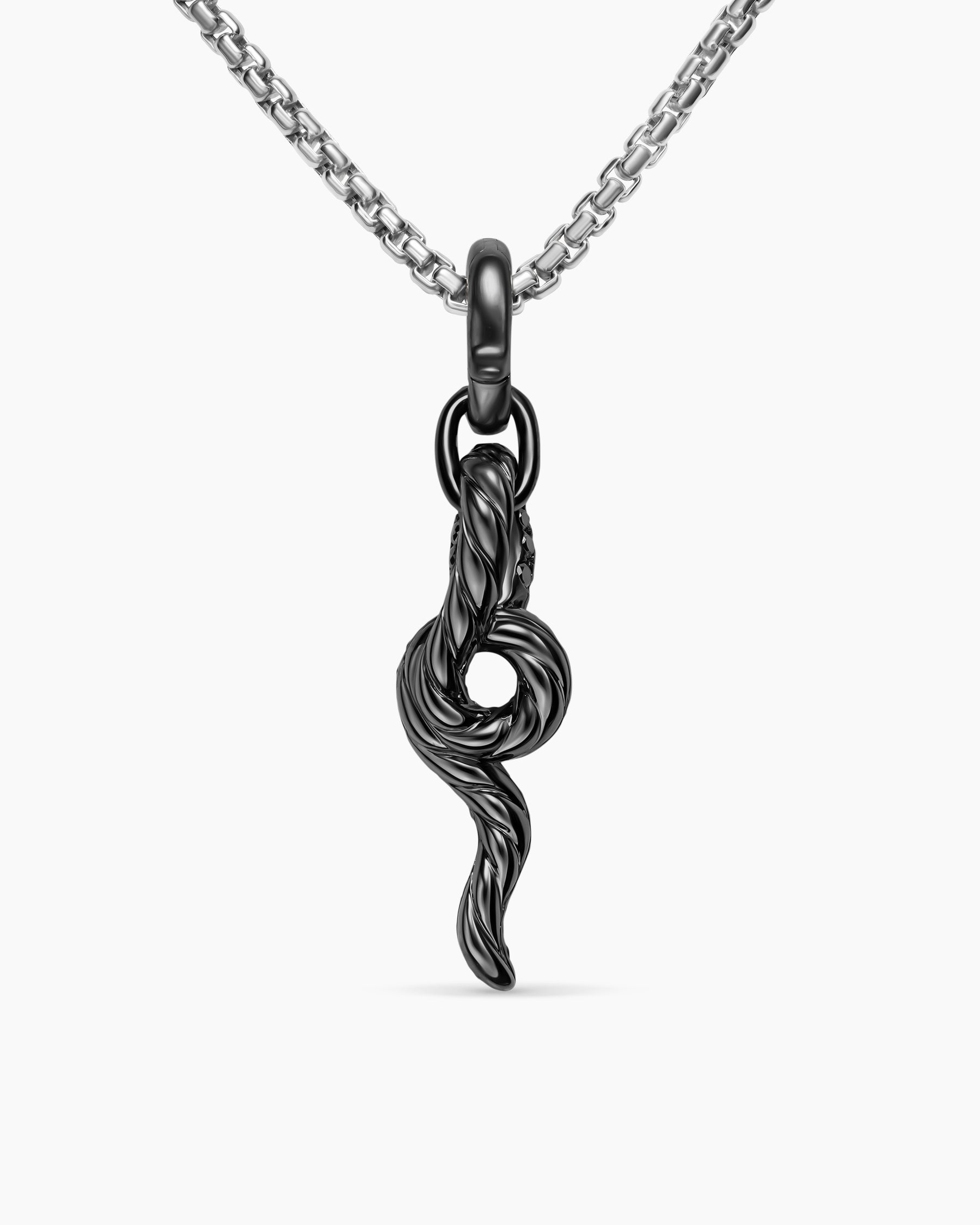Snake Amulet in 18K White Gold with Black Rhodium, Emeralds and Black Diamonds, 23.5mm - Image 3