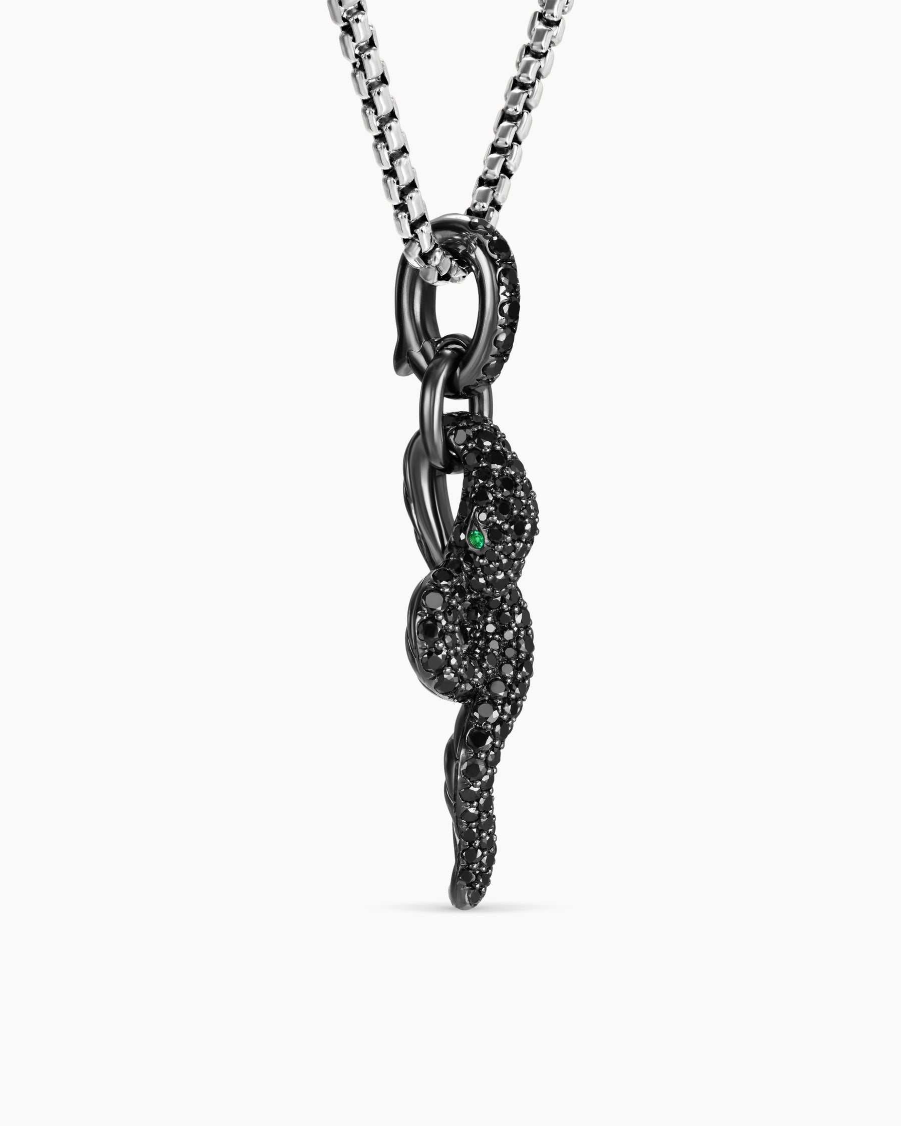Snake Amulet in 18K White Gold with Black Rhodium, Emeralds and Black Diamonds, 23.5mm - Image 4