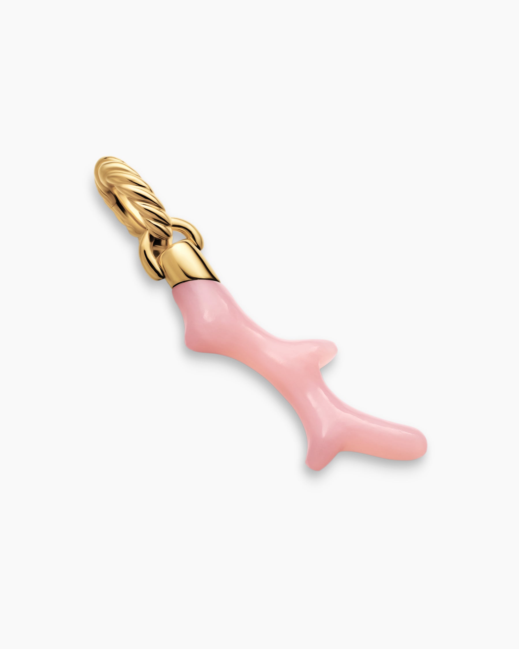 Petite Coral Amulet in 18K Yellow Gold with Pink Opal, 25.2mm - Image 3