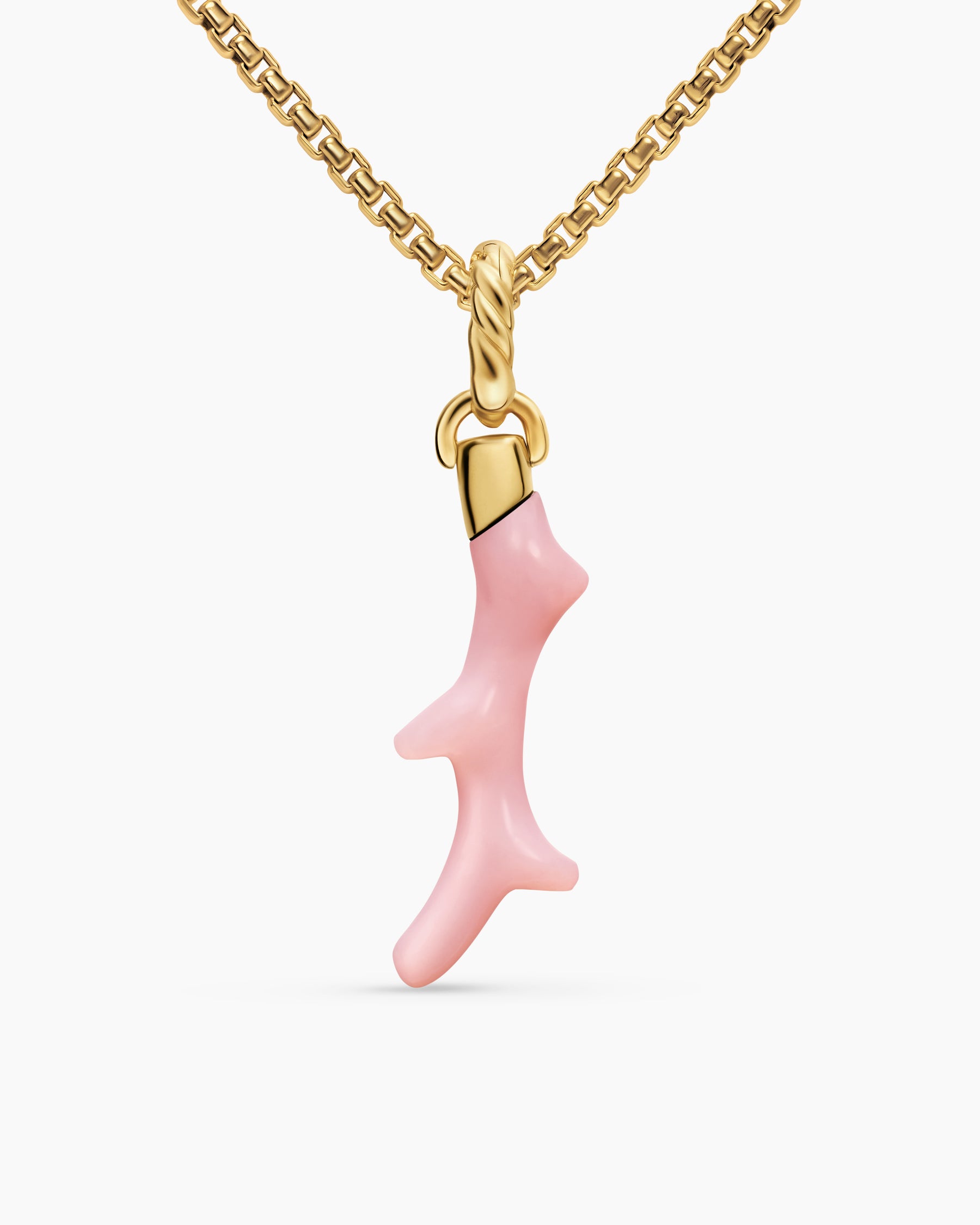 Petite Coral Amulet in 18K Yellow Gold with Pink Opal, 25.2mm - Image 4