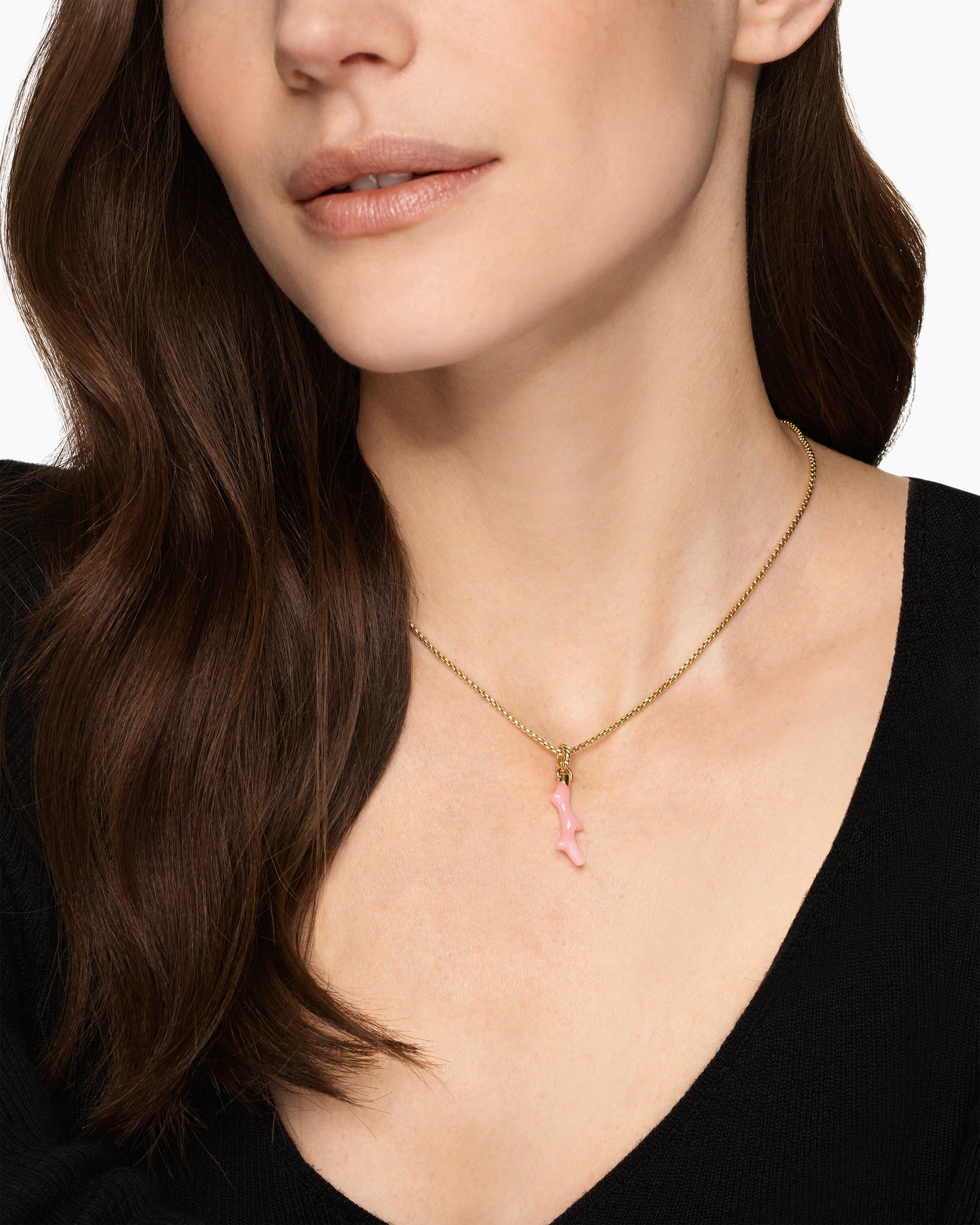 Alternative view of Petite Coral Amulet in 18K Yellow Gold with Pink Opal, 25.2mm
