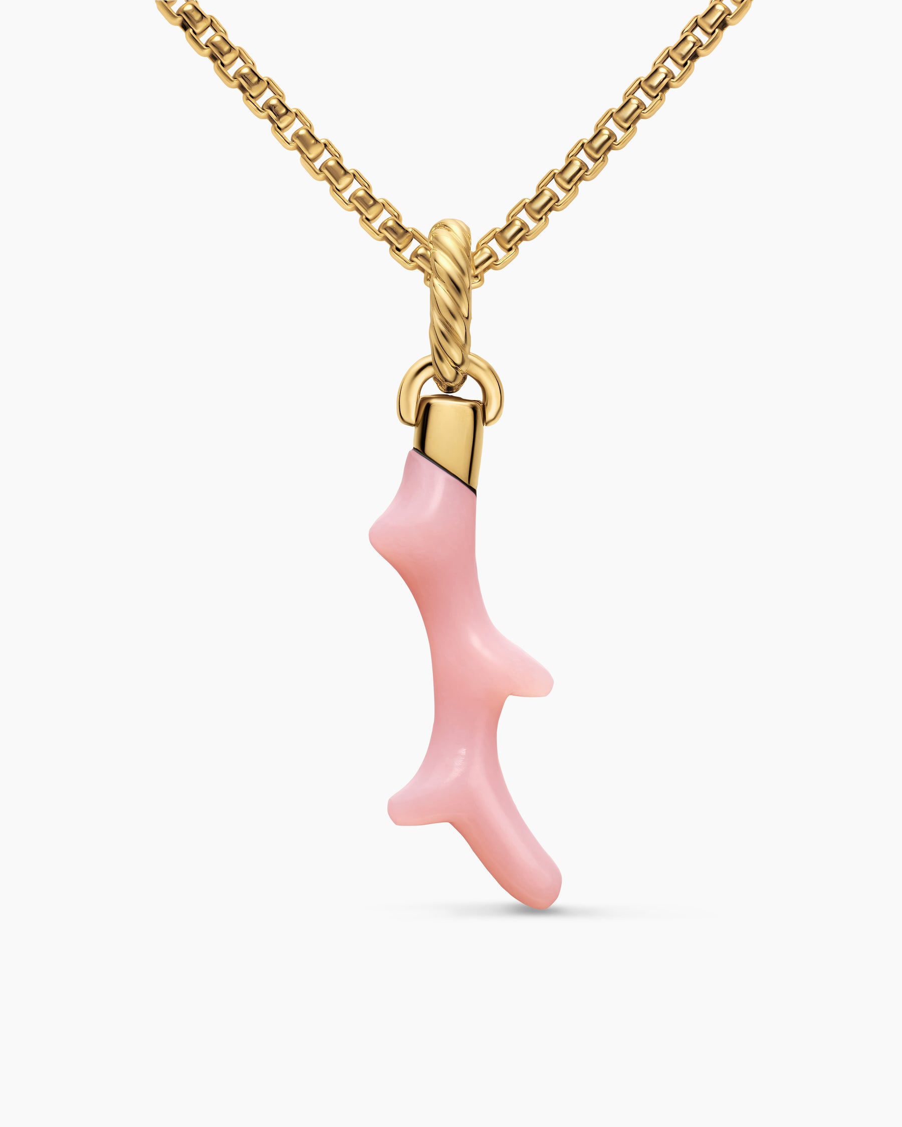 Petite Coral Amulet in 18K Yellow Gold with Pink Opal, 25.2mm