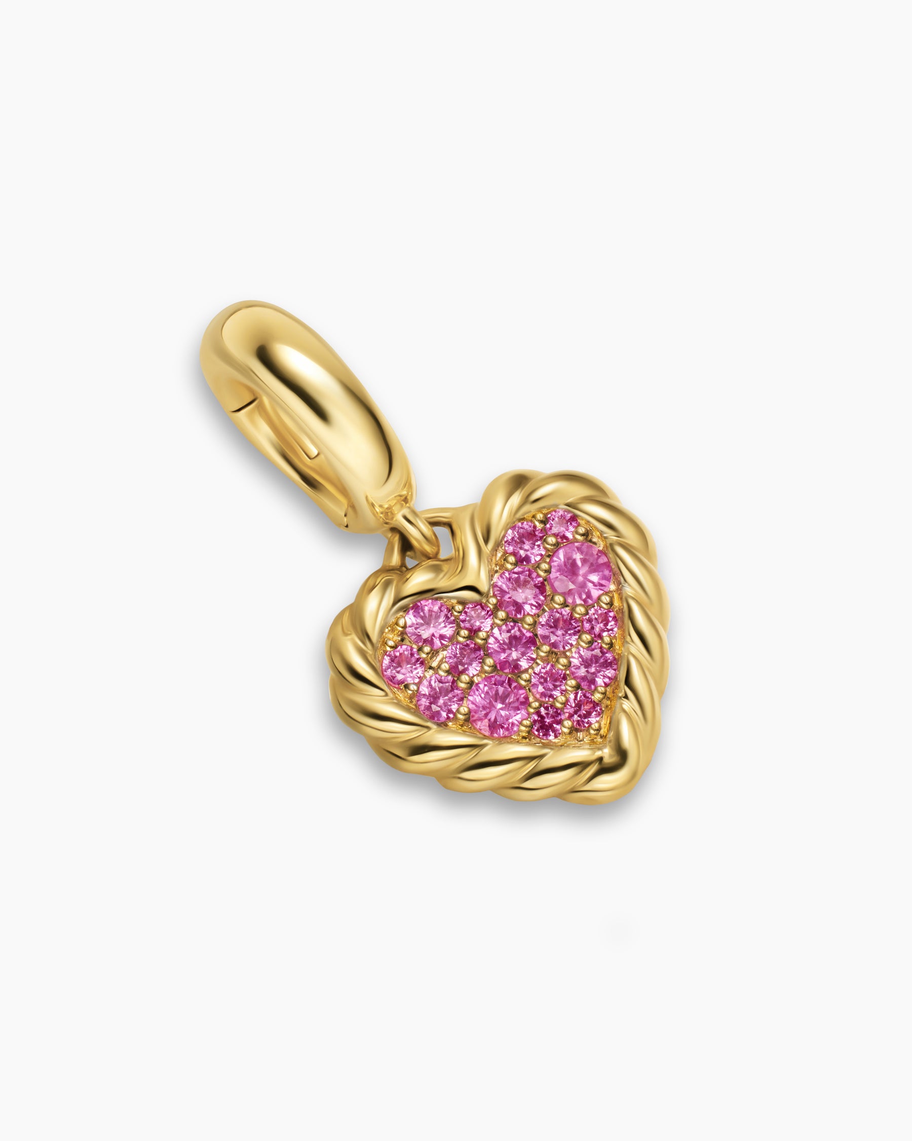 Petite DY Elements Heart Plate Pendant in 18K Yellow Gold with Pink Sapphires, 8.2mm - Image 3