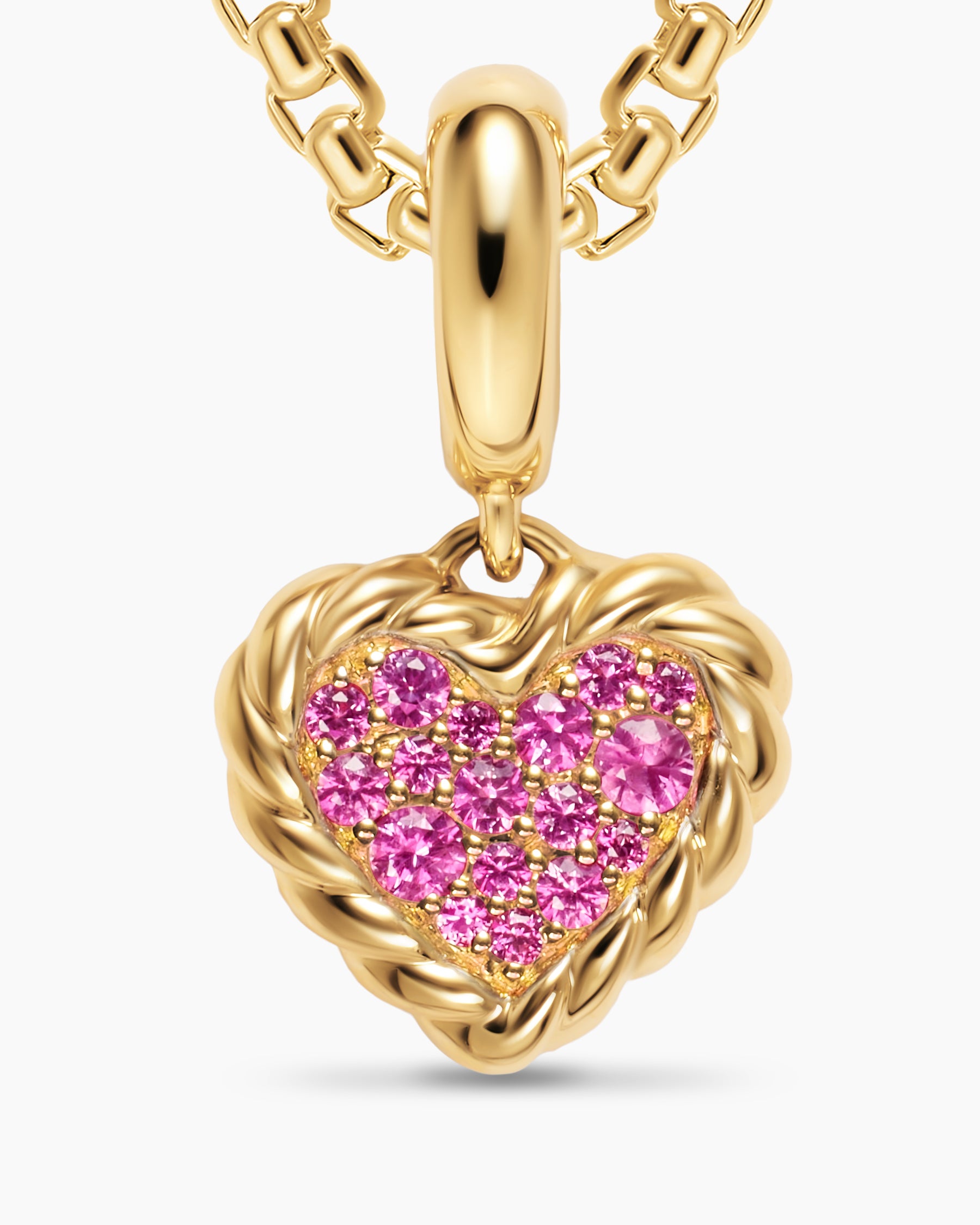 Petite DY Elements Heart Plate Pendant in 18K Yellow Gold with Pink Sapphires, 8.2mm - Image 5