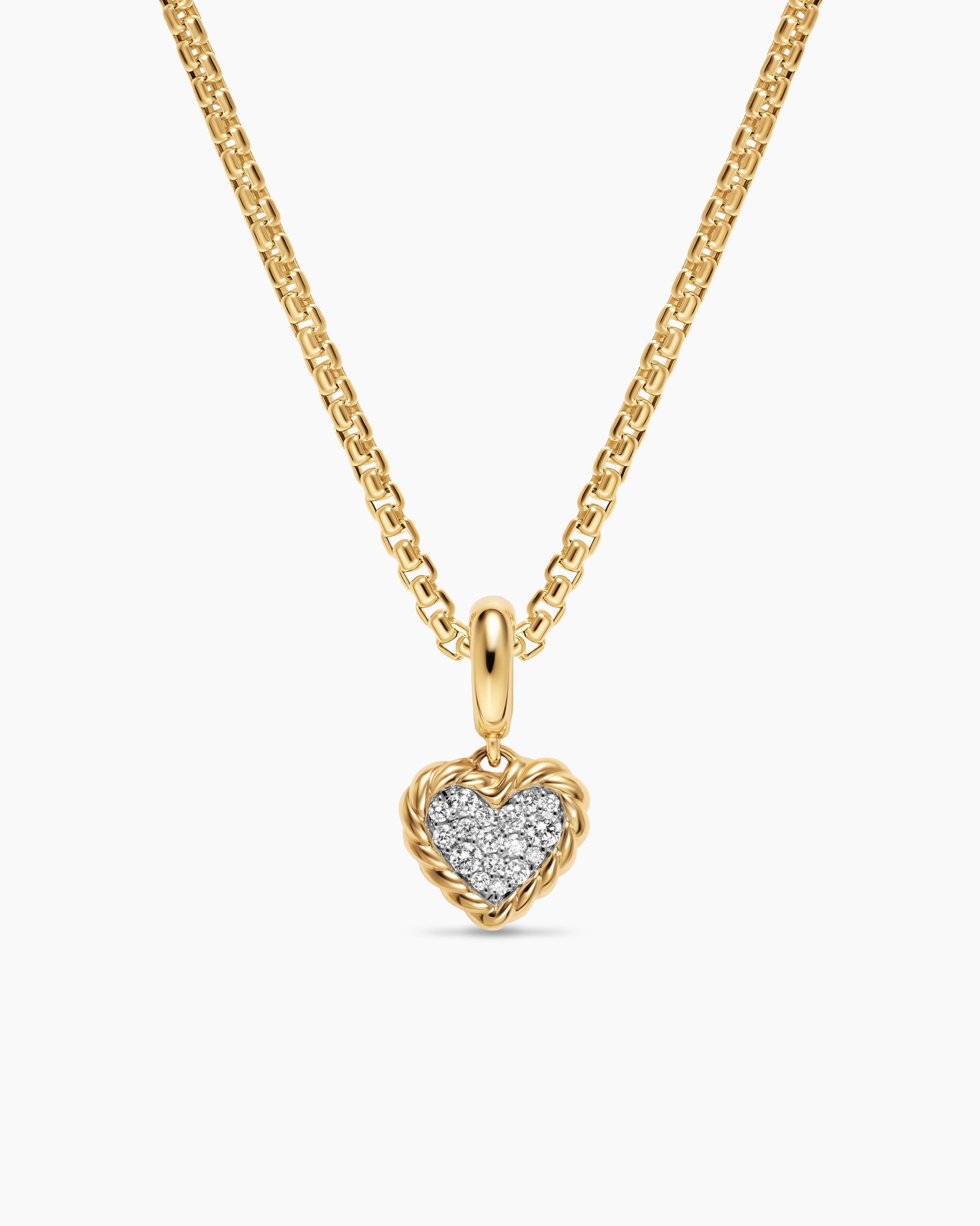 Petite DY Elements Heart Plate Pendant in 18K Yellow Gold with Diamonds, 8.2mm