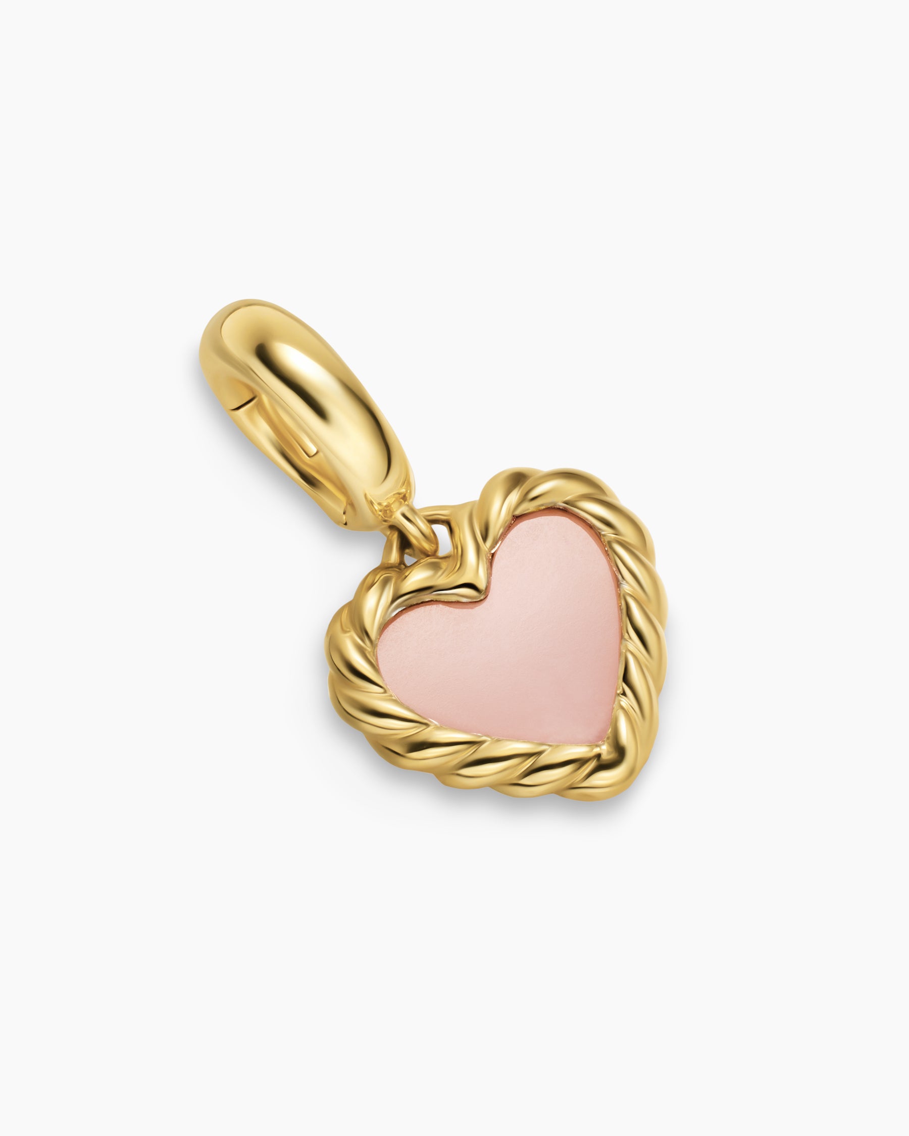 Petite DY Elements Heart Station Pendant in 18K Yellow Gold with Pink Opal, 8.2mm - Image 3