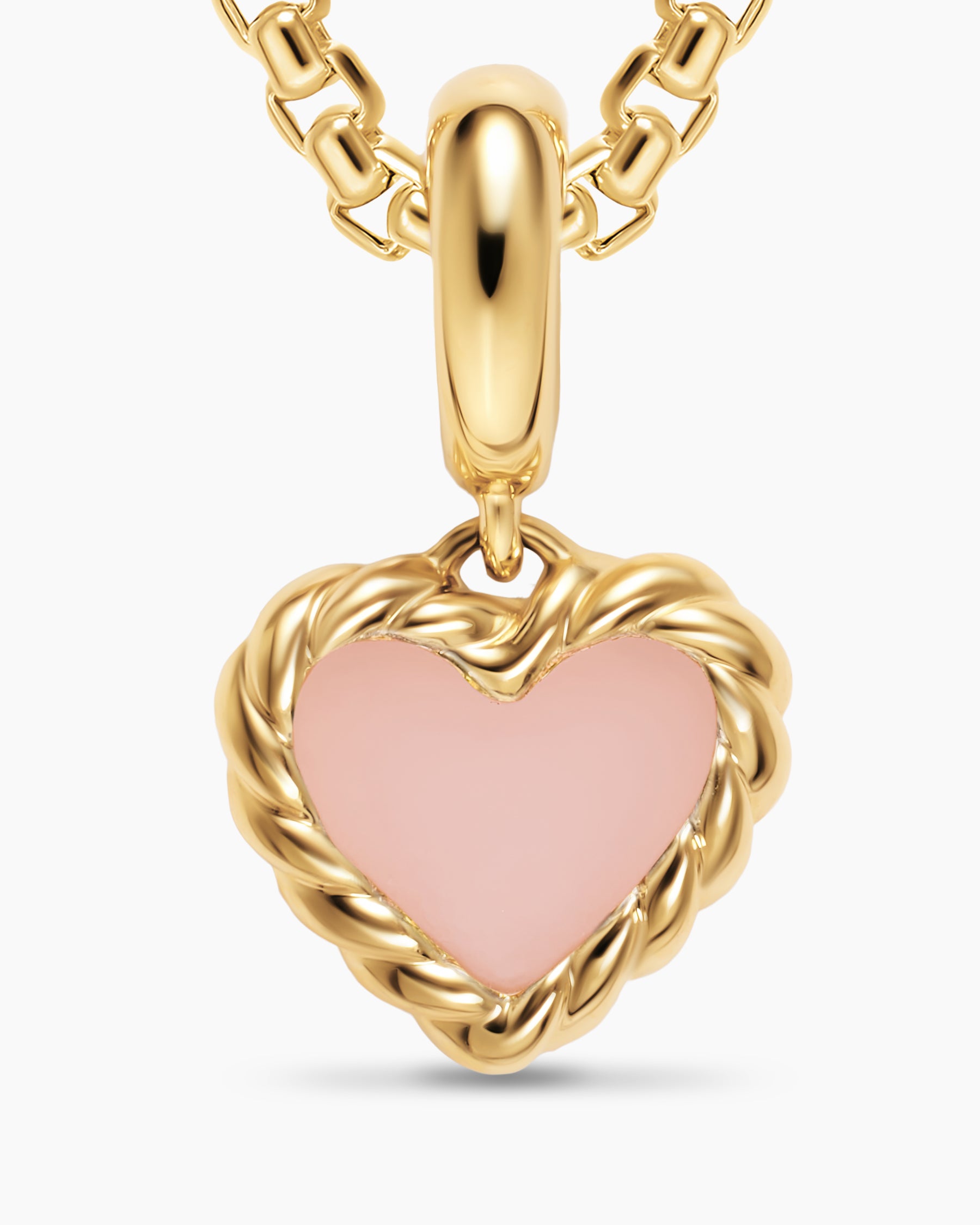 Petite DY Elements Heart Station Pendant in 18K Yellow Gold with Pink Opal, 8.2mm - Image 5