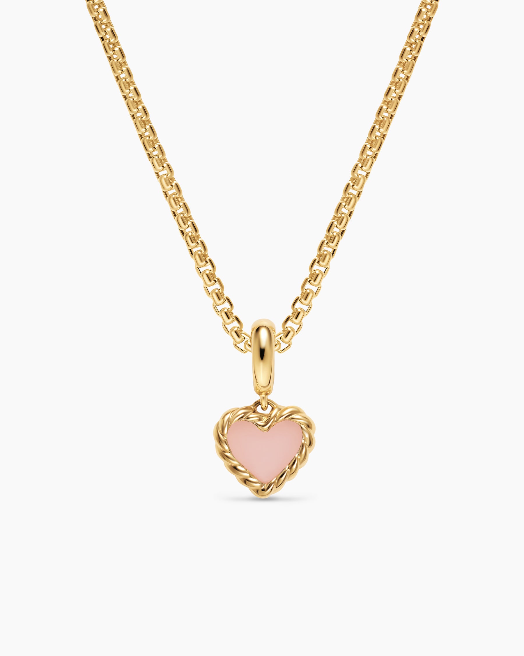Petite DY Elements Heart Station Pendant in 18K Yellow Gold with Pink Opal, 8.2mm