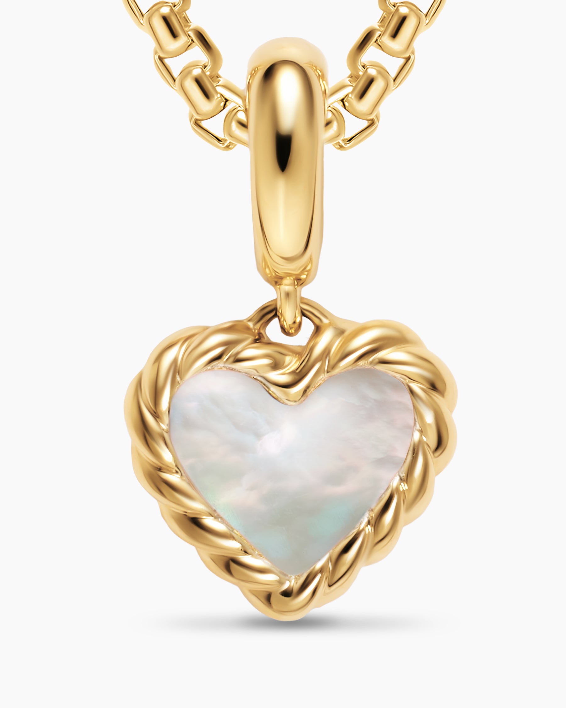 Petite DY Elements Heart Station Pendant in 18K Yellow Gold with Mother of Pearl, 8.2mm - Image 4