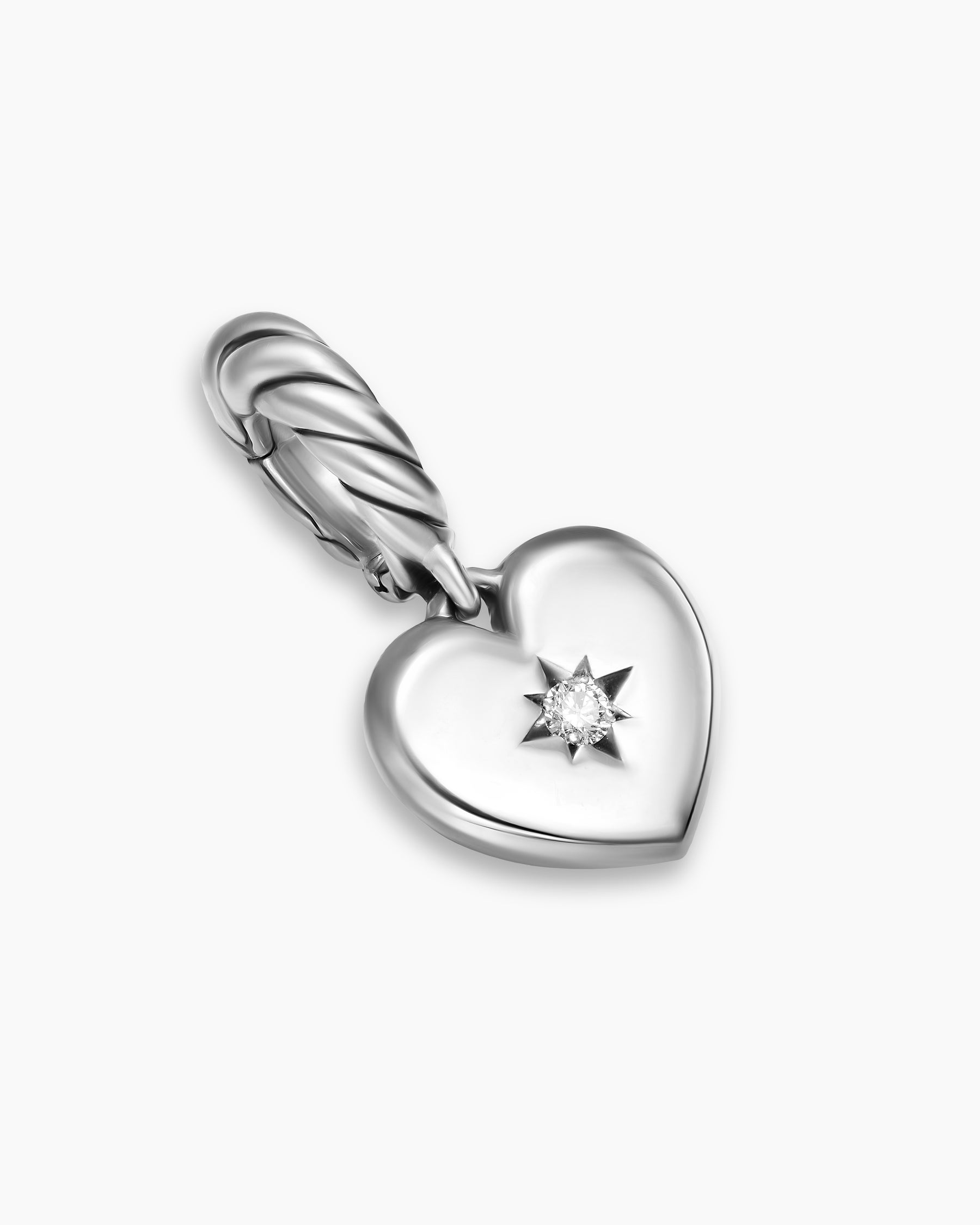 Petite Compass Heart Amulet in Sterling Silver with Diamond, 7.4mm - Image 3