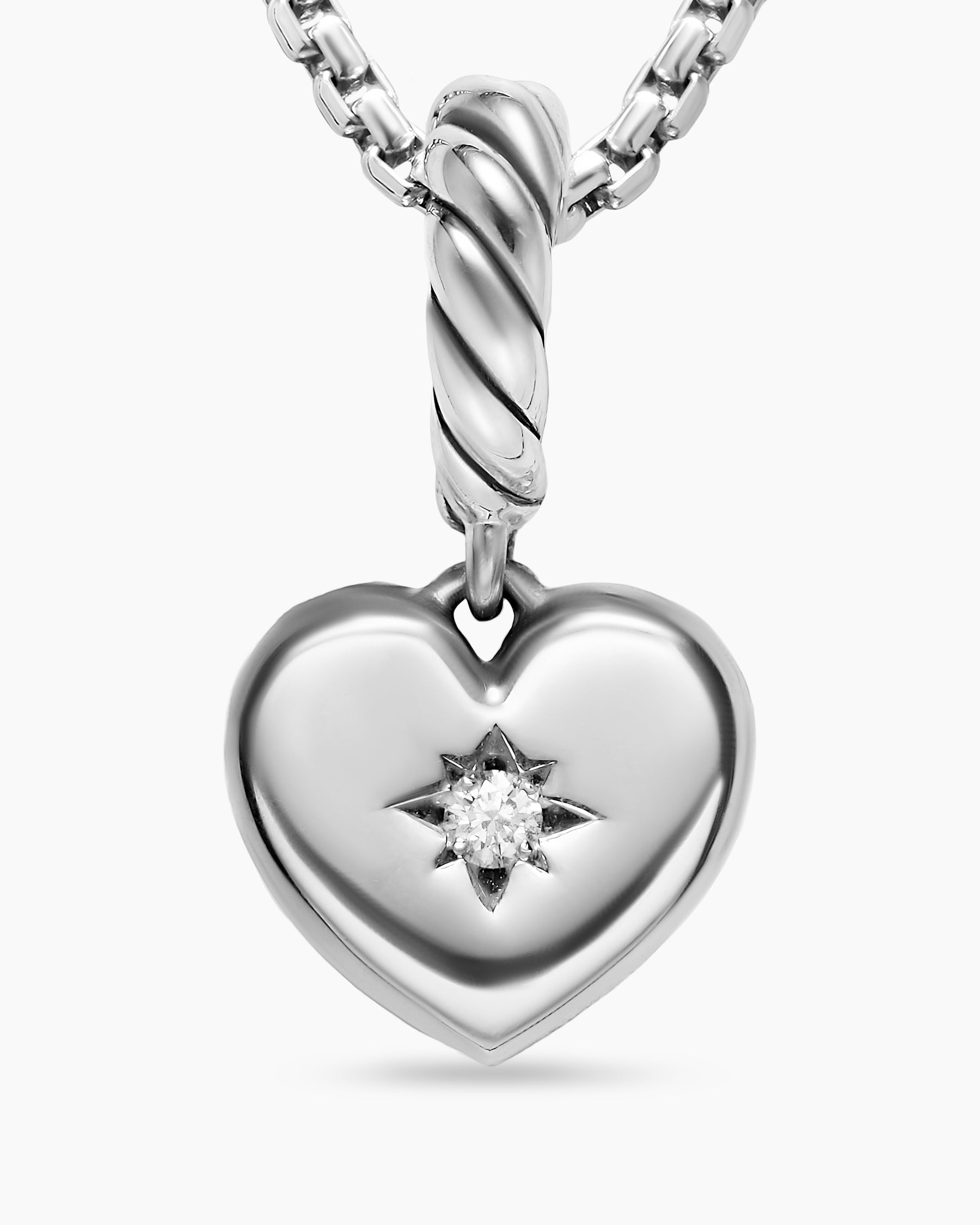 Petite Compass Heart Amulet in Sterling Silver with Diamond, 7.4mm - Image 5