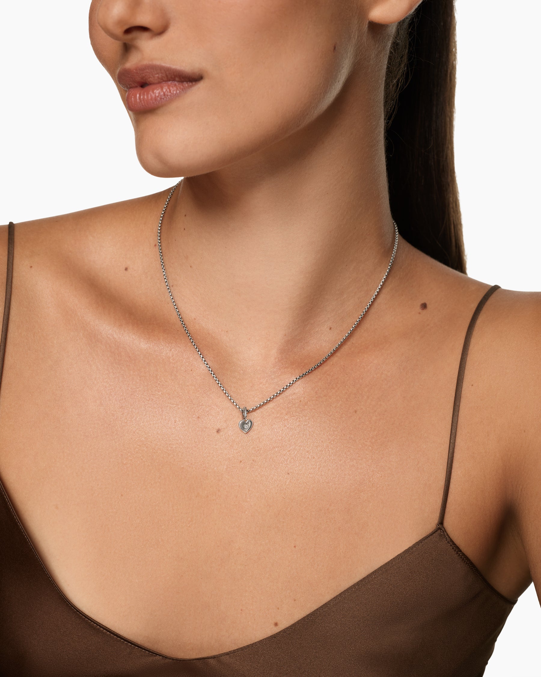 Alternative view of Petite Compass Heart Amulet in Sterling Silver with Diamond, 7.4mm