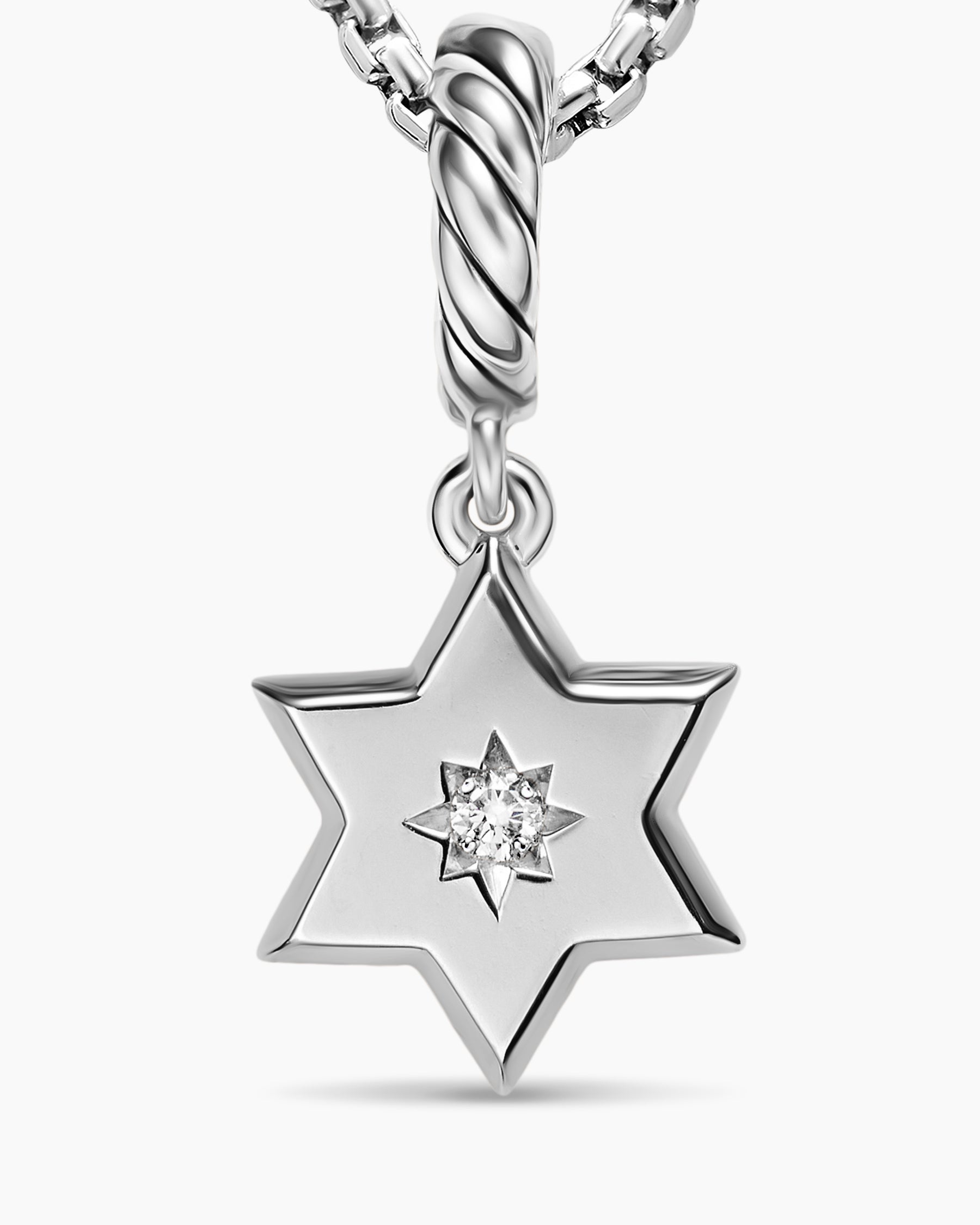 Petite Star of David Amulet in Sterling Silver with Diamond, 7.7mm - Image 5