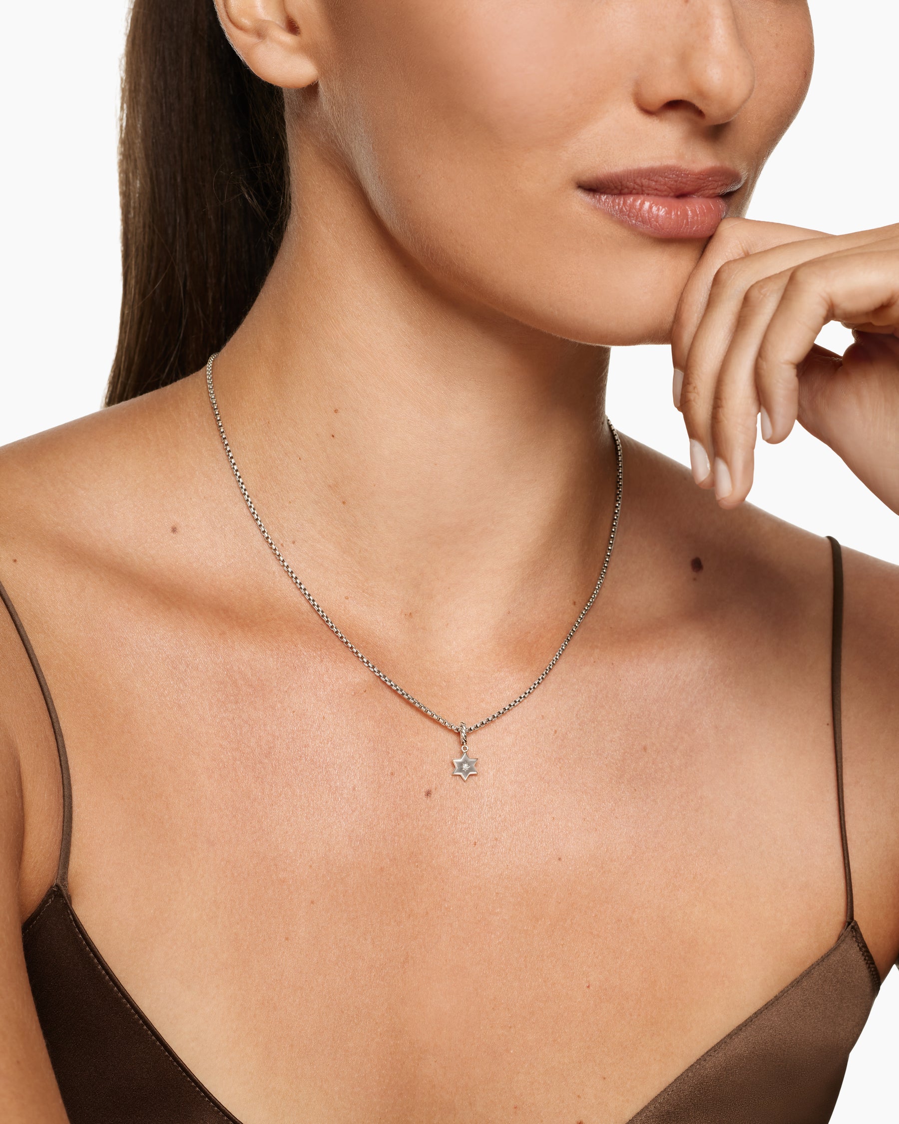 Alternative view of Petite Star of David Amulet in Sterling Silver with Diamond, 7.7mm