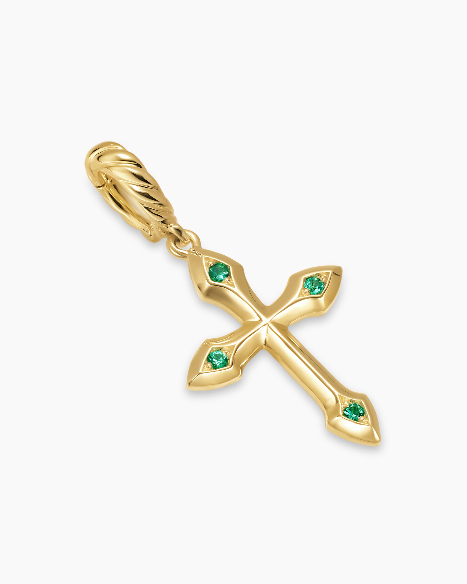 Petite Gothic Cross Amulet in 18K Yellow Gold with Emeralds, 15.2mm - Image 3