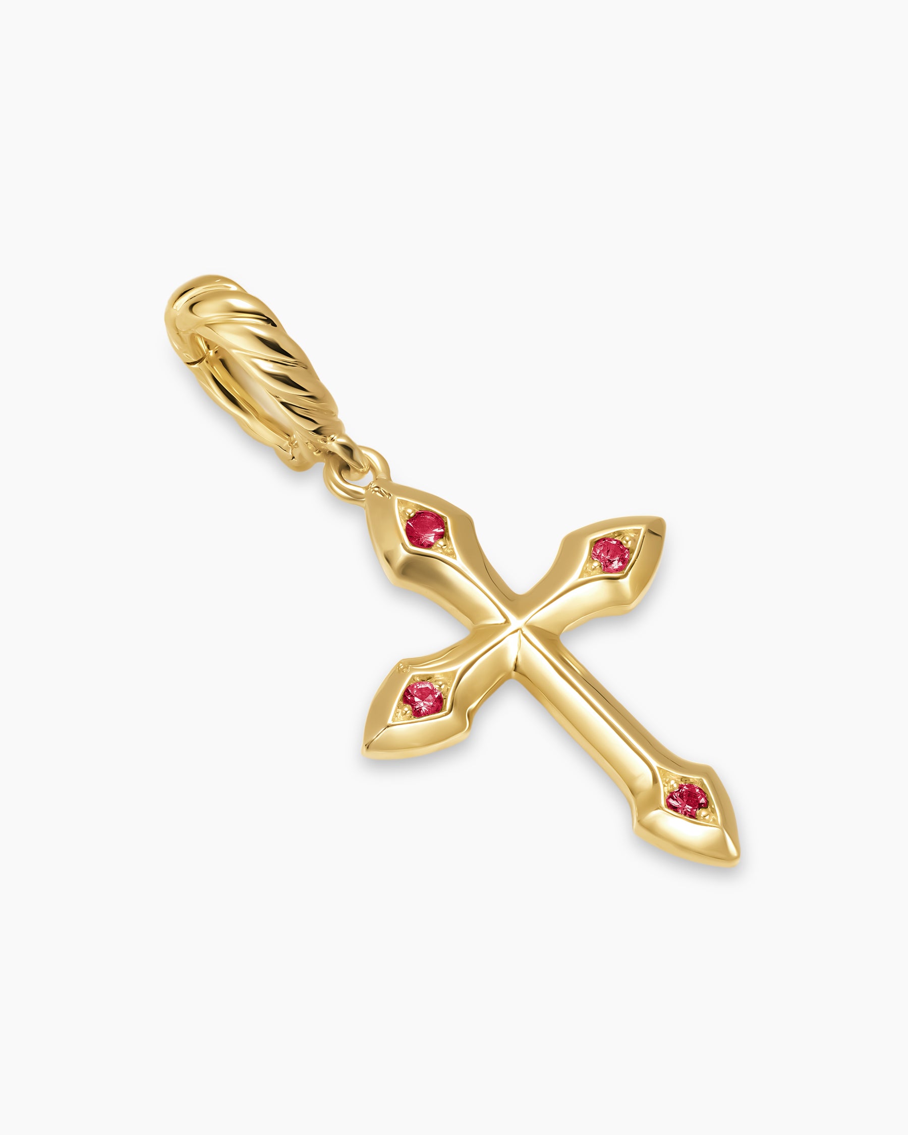 Petite Gothic Cross Amulet in 18K Yellow Gold with Rubies, 15.2mm - Image 3