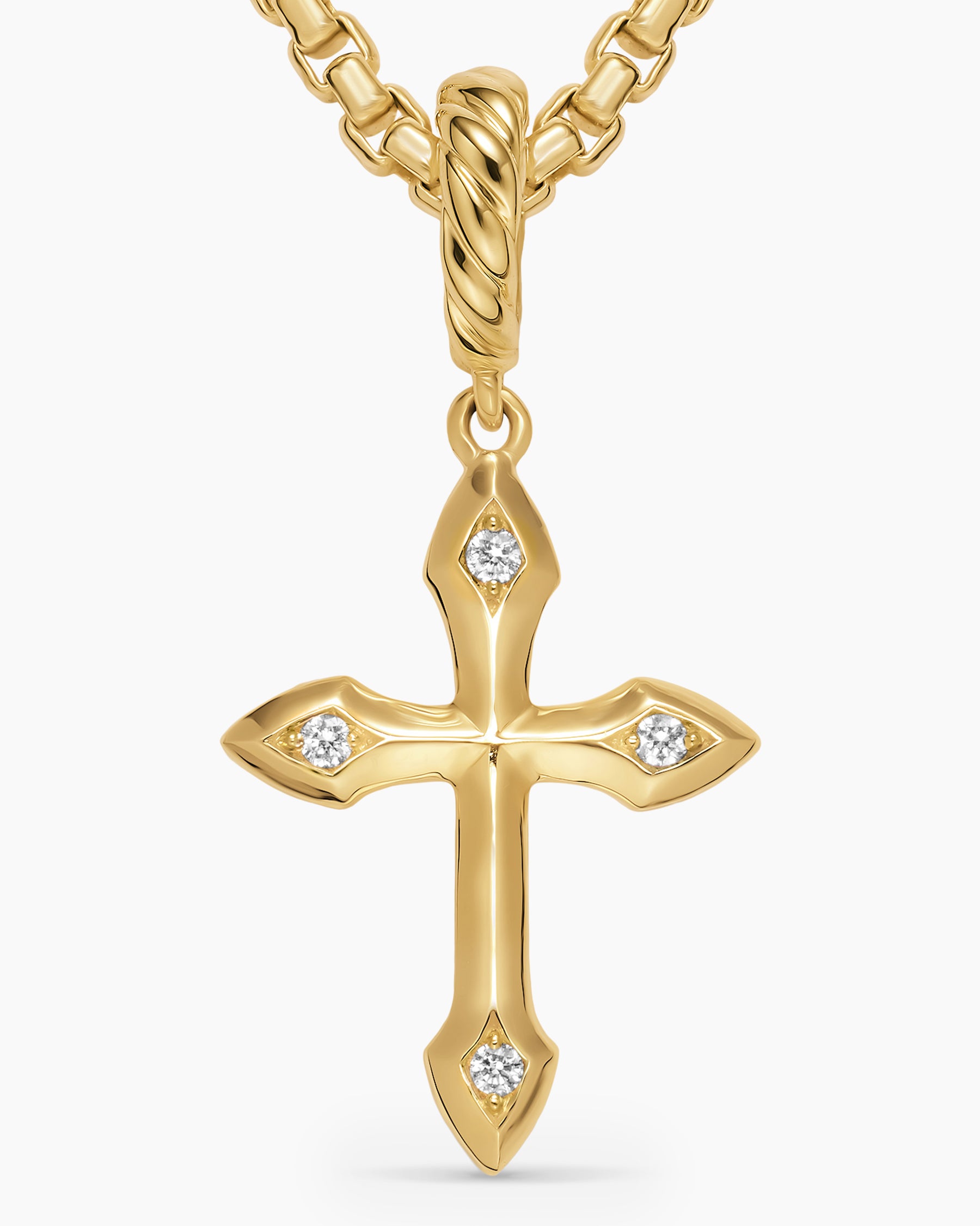Petite Gothic Cross Amulet in 18K Yellow Gold with Diamonds, 15.2mm - Image 5