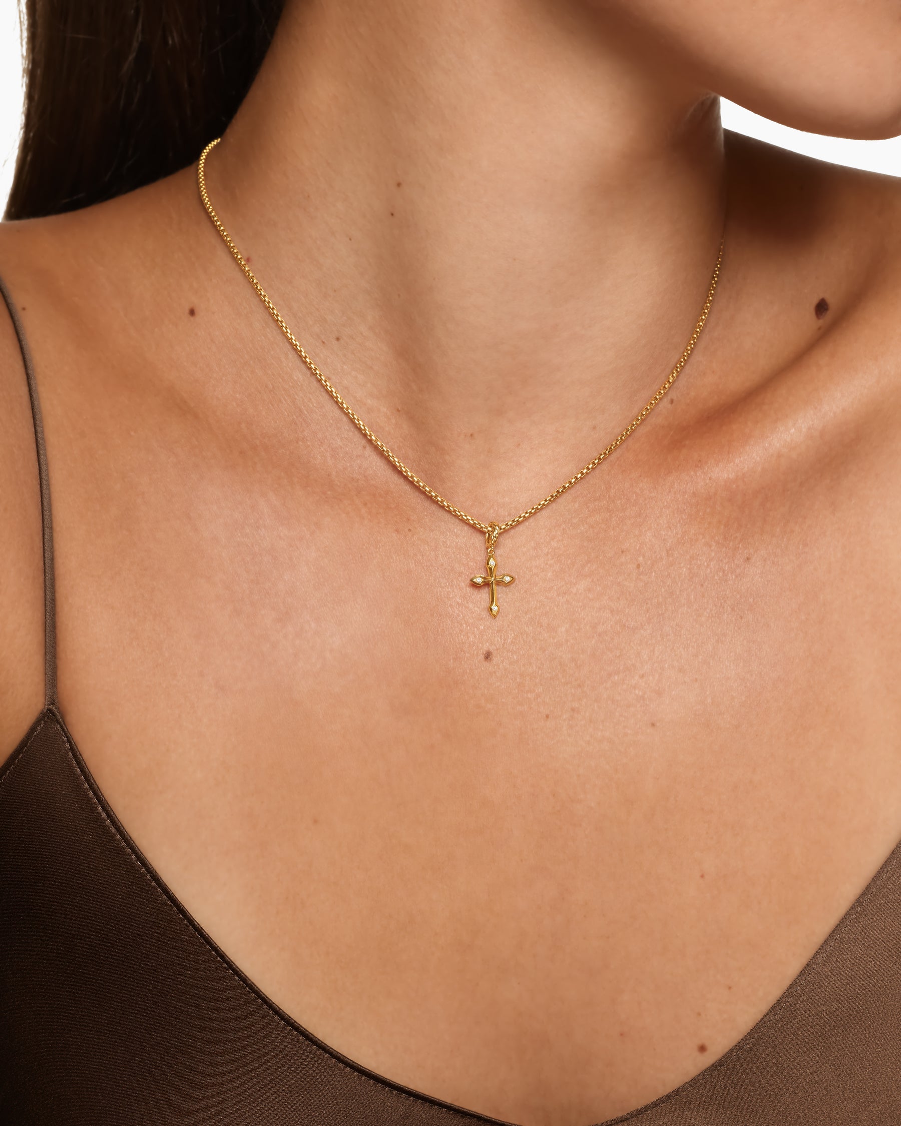 Alternative view of Petite Gothic Cross Amulet in 18K Yellow Gold with Diamonds, 15.2mm