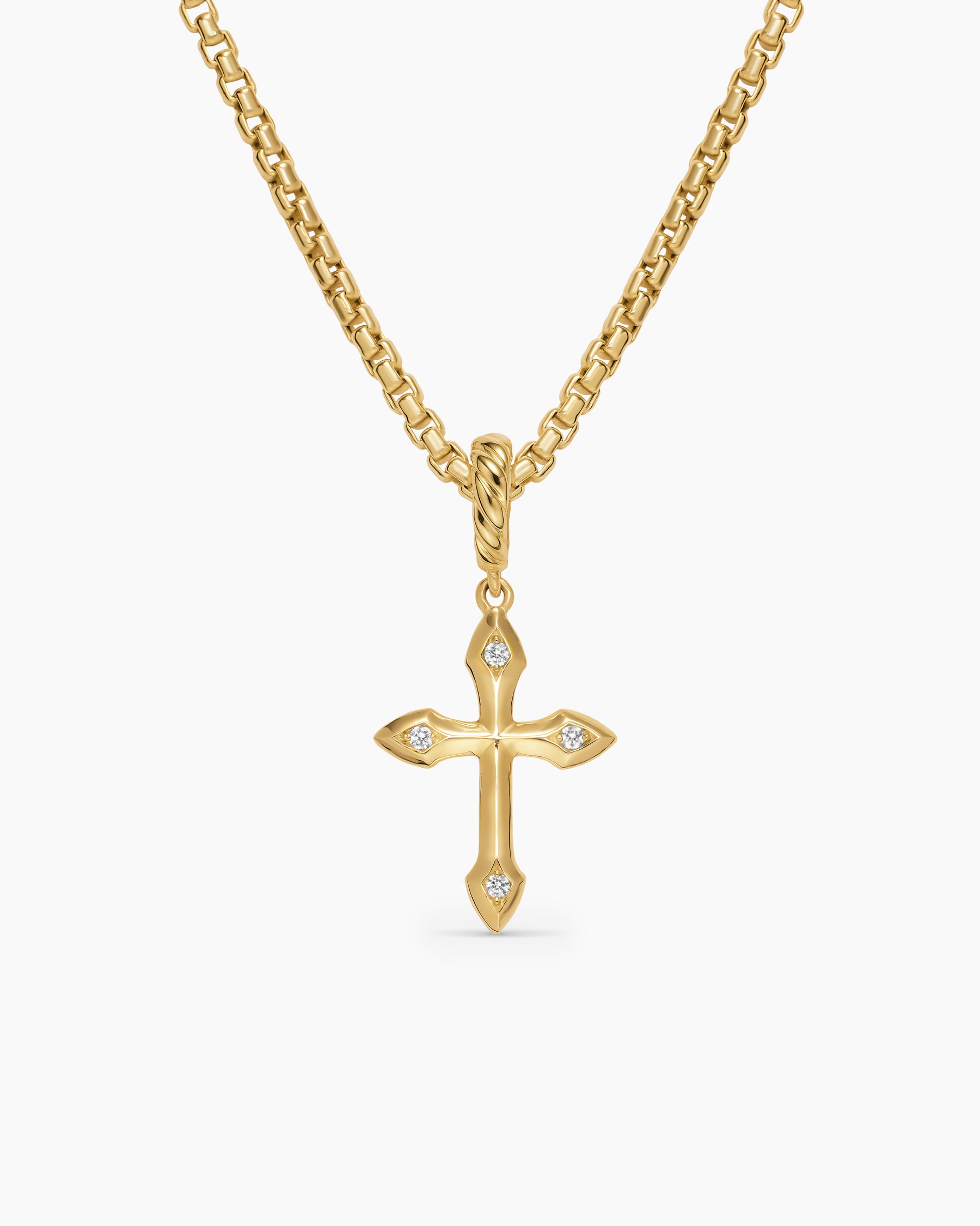 Petite Gothic Cross Amulet in 18K Yellow Gold with Diamonds, 15.2mm