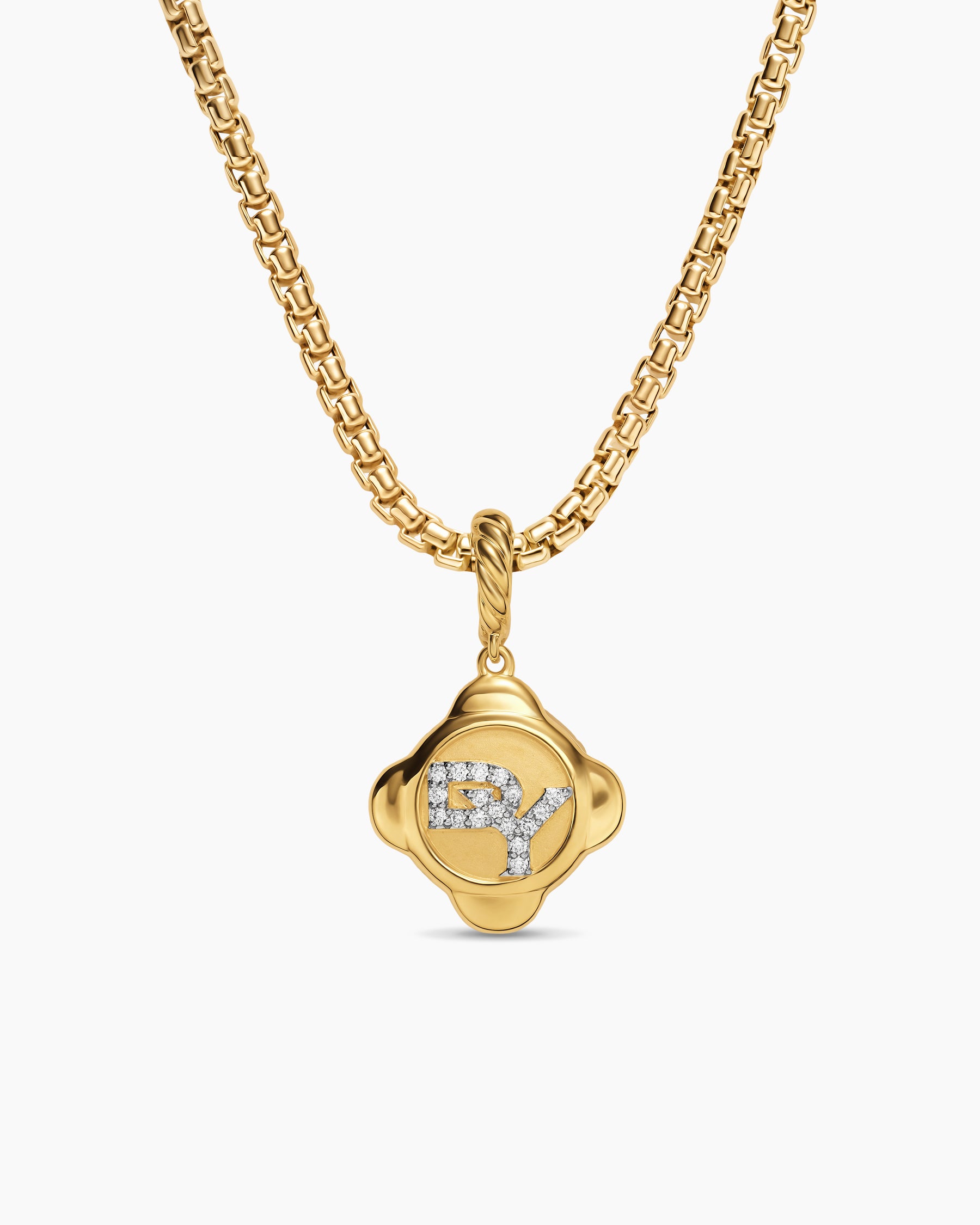 Cable Collectibles DY Logo Amulet in 18K Yellow Gold with Diamonds, 13.7mm