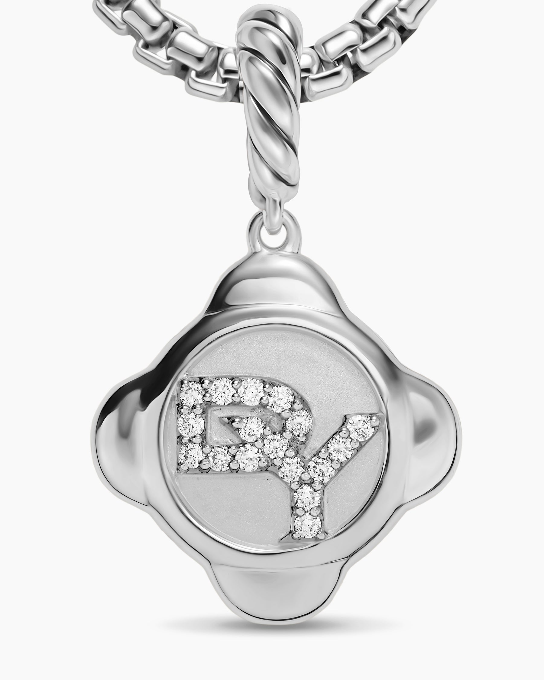 Cable Collectibles DY Logo Amulet in Sterling Silver with Diamonds, 13.7mm - Image 4