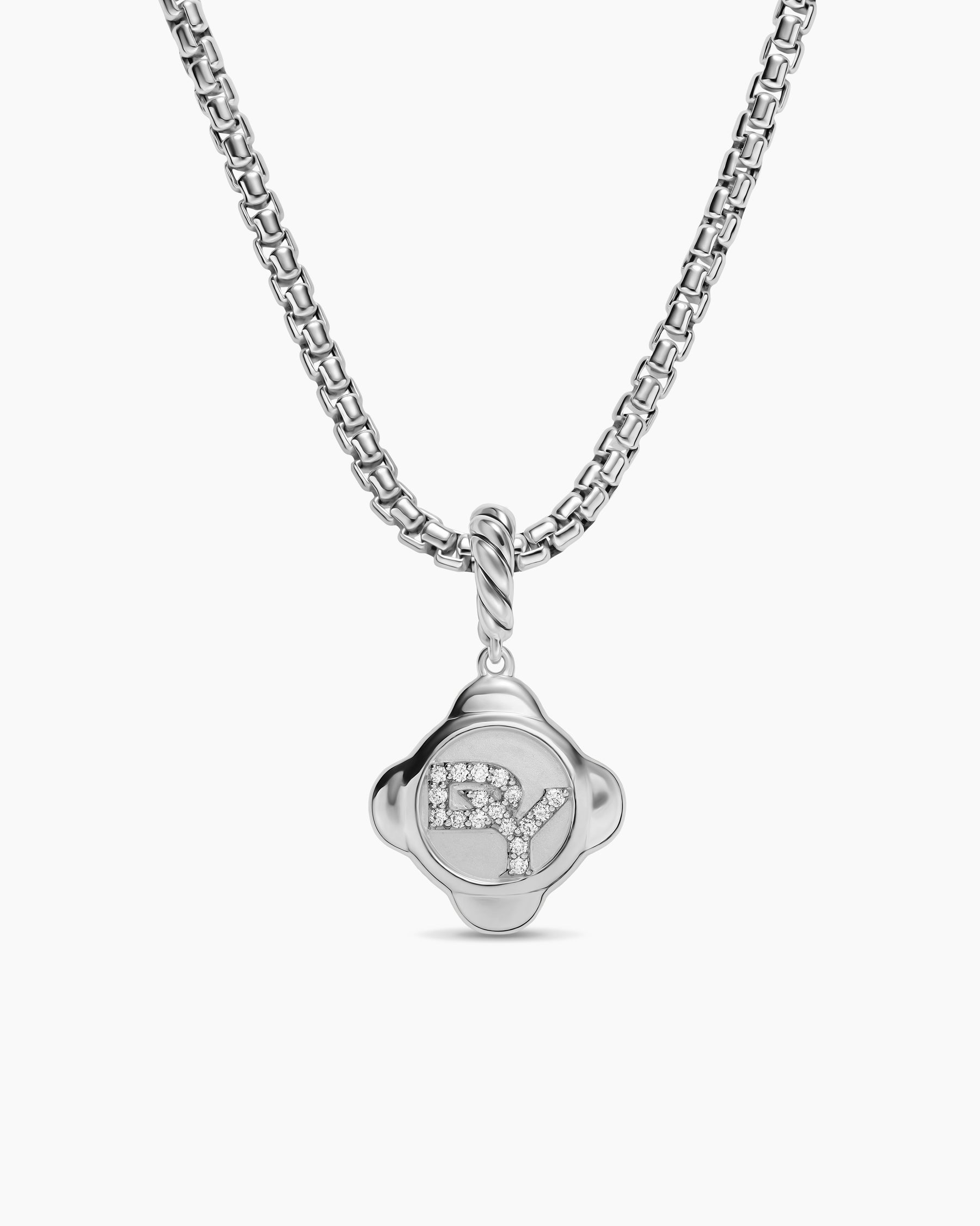 Cable Collectibles DY Logo Amulet in Sterling Silver with Diamonds, 13.7mm