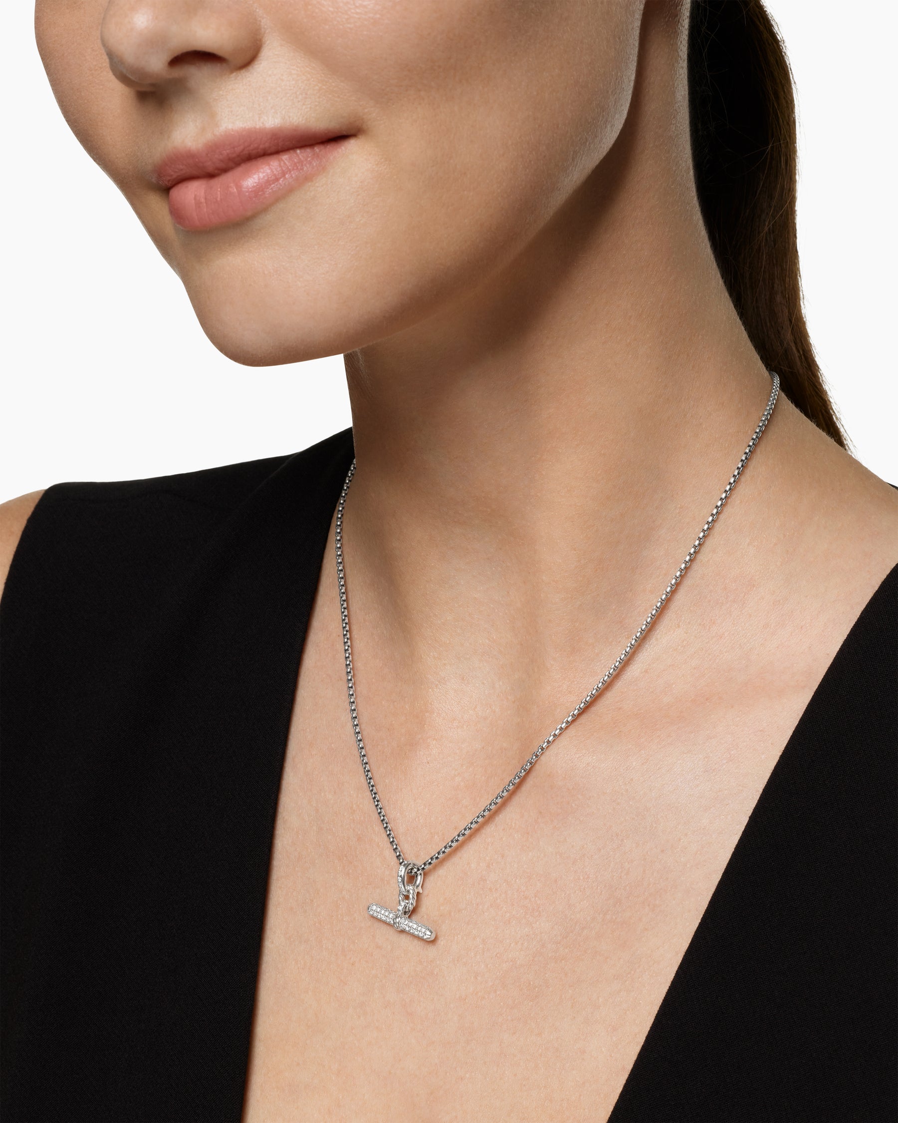 Alternative view of DY Madison Toggle Pendant in Sterling Silver with Diamonds, 20.2mm