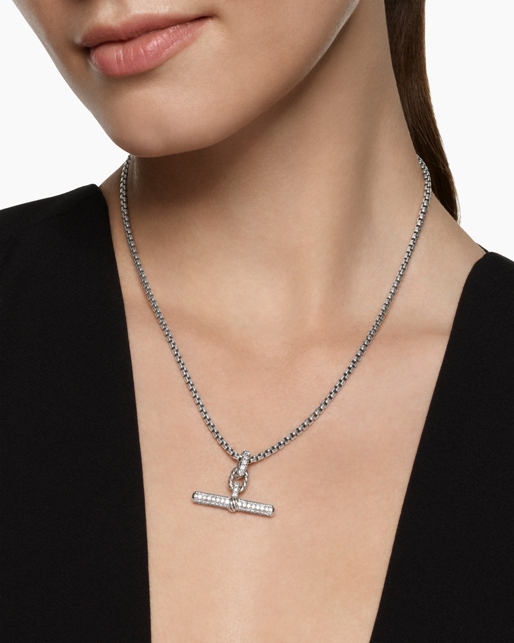 Alternative view of DY Madison Toggle Pendant in Sterling Silver with Diamonds, 29mm