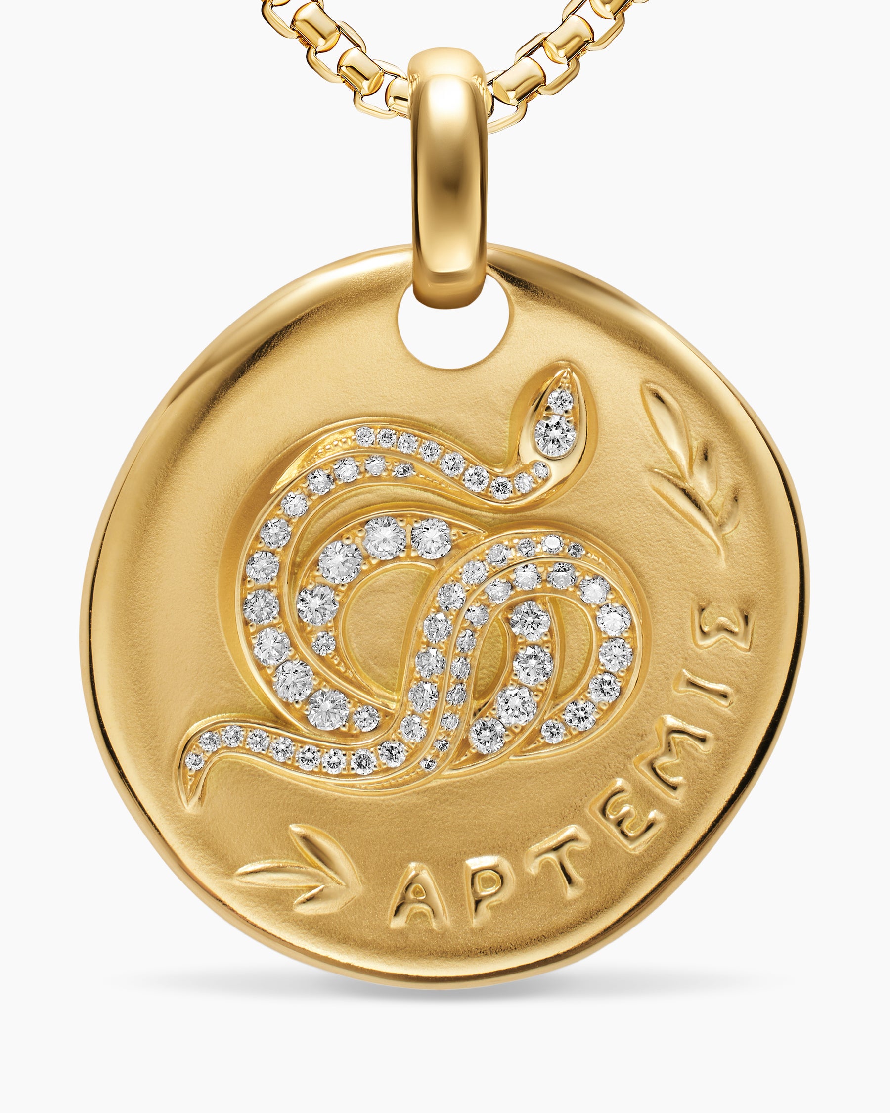 Artemis Medallion Amulet in 18K Yellow Gold with Diamonds, 28.3mm - Image 4