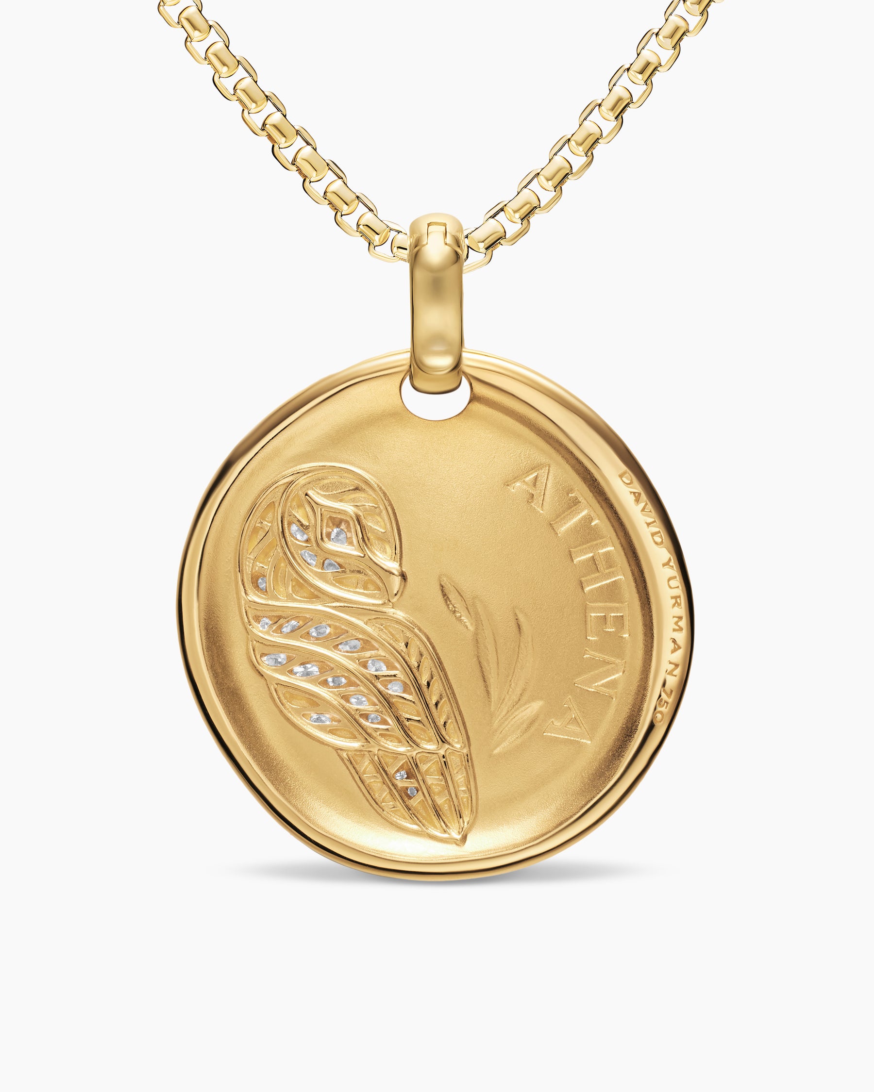 Athena Medallion Amulet in 18K Yellow Gold with Diamonds, 28.3mm - Image 3