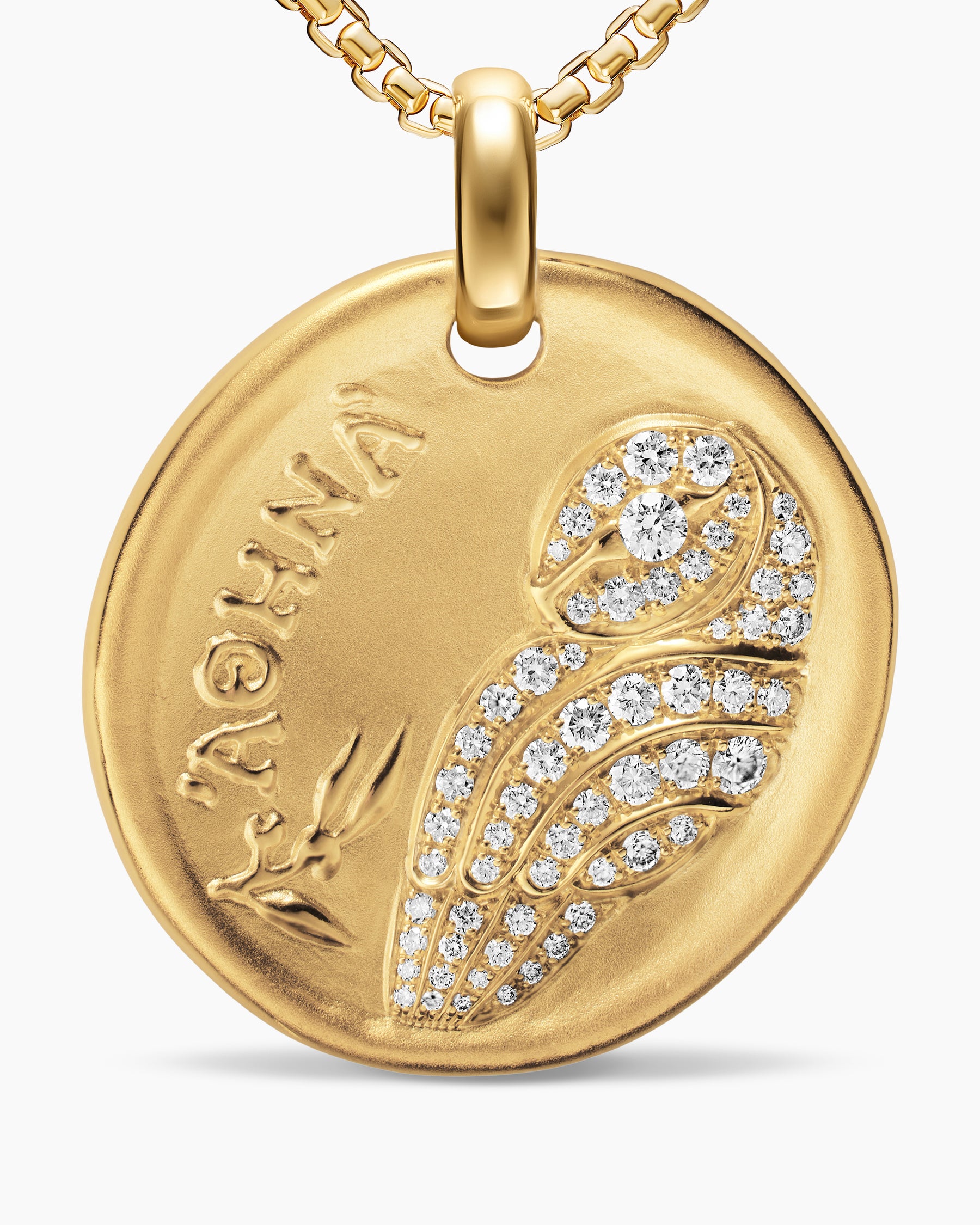 Athena Medallion Amulet in 18K Yellow Gold with Diamonds, 28.3mm - Image 4