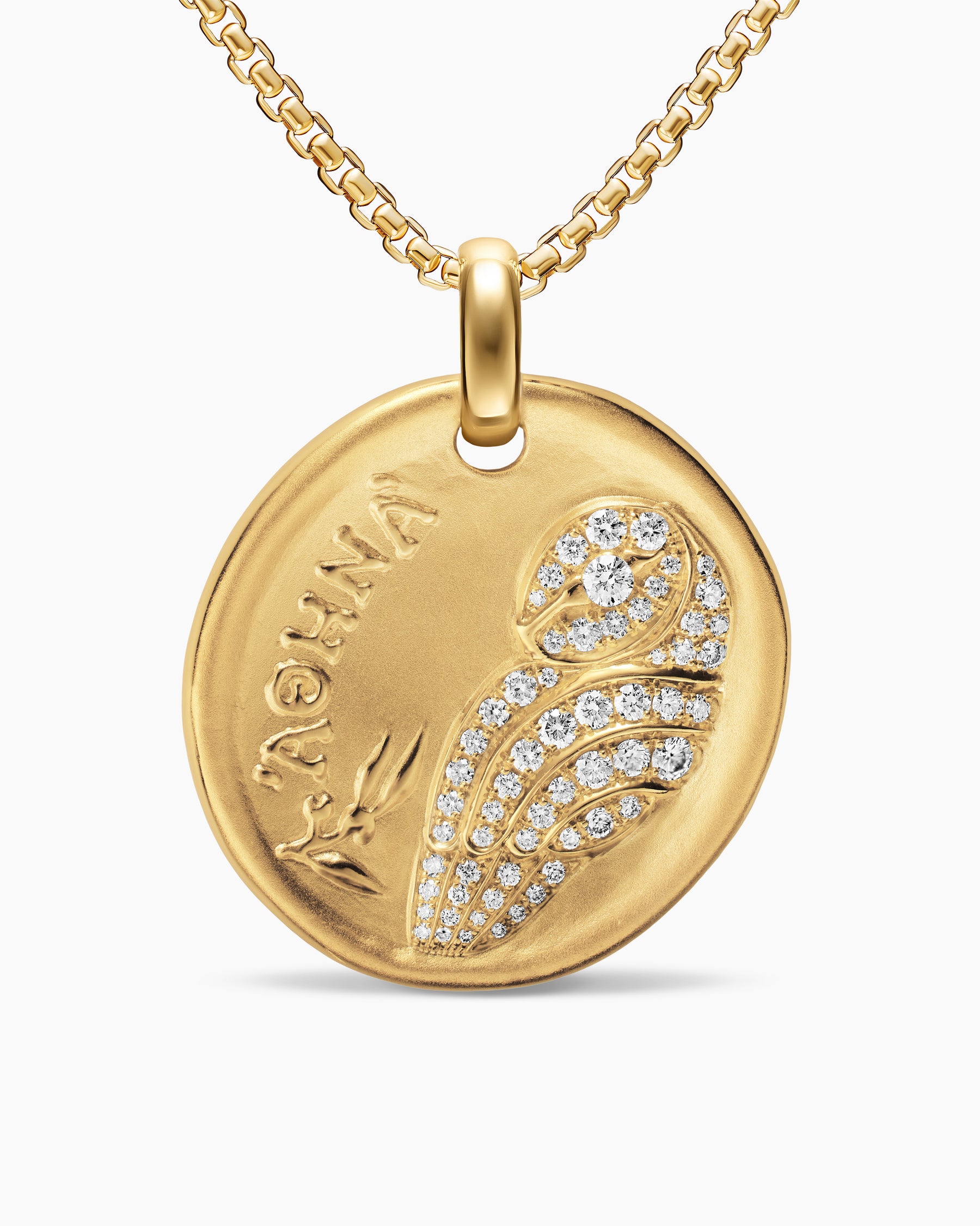 Athena Medallion Amulet in 18K Yellow Gold with Diamonds, 28.3mm